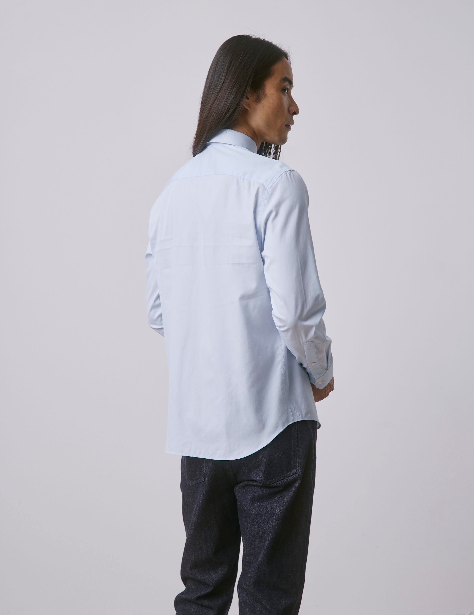 Semi-fitted light blue shirt - Poplin - Figaret Collar