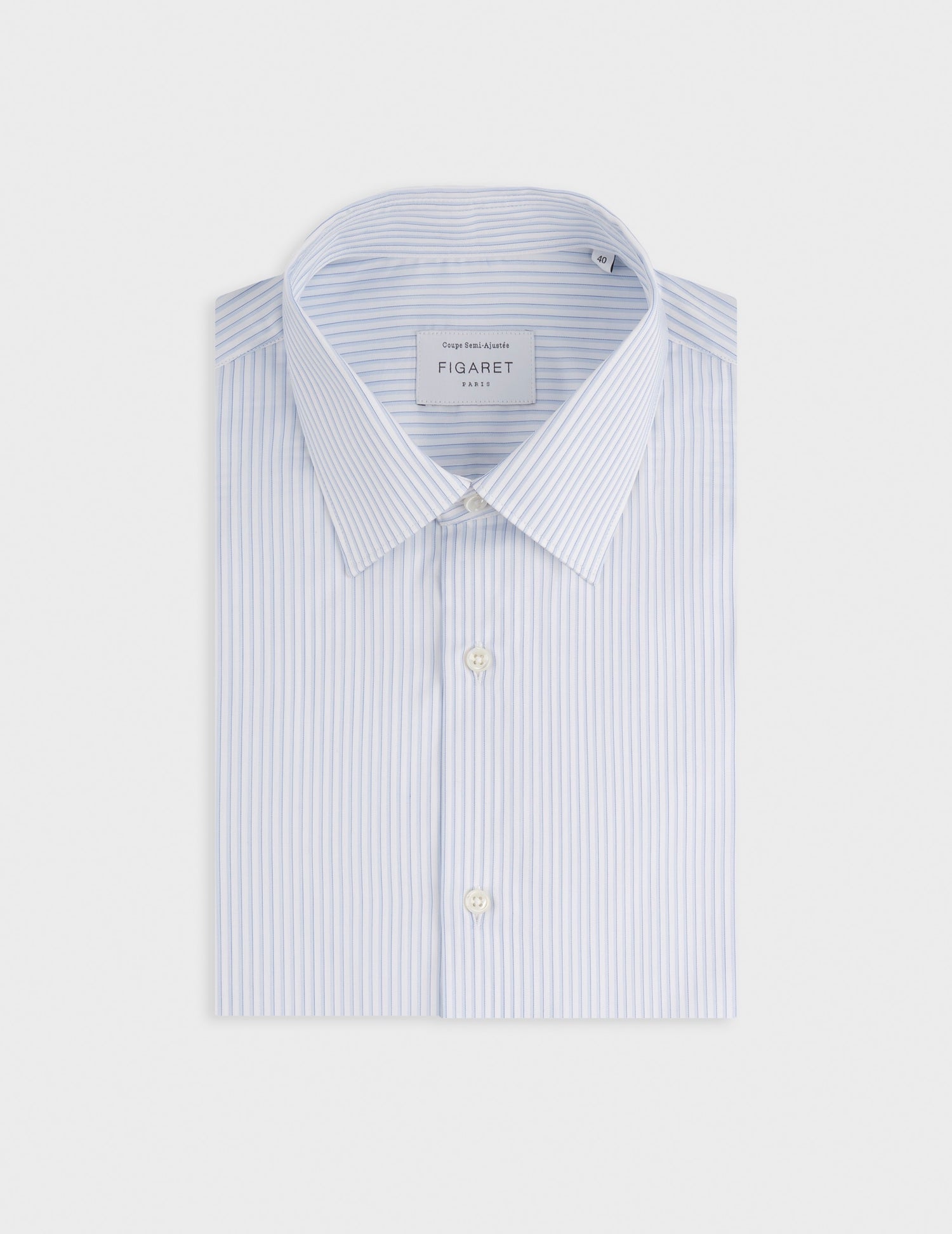 Semi-fitted striped light blue Travel shirt - Twill - Figaret Collar - Easy-iron