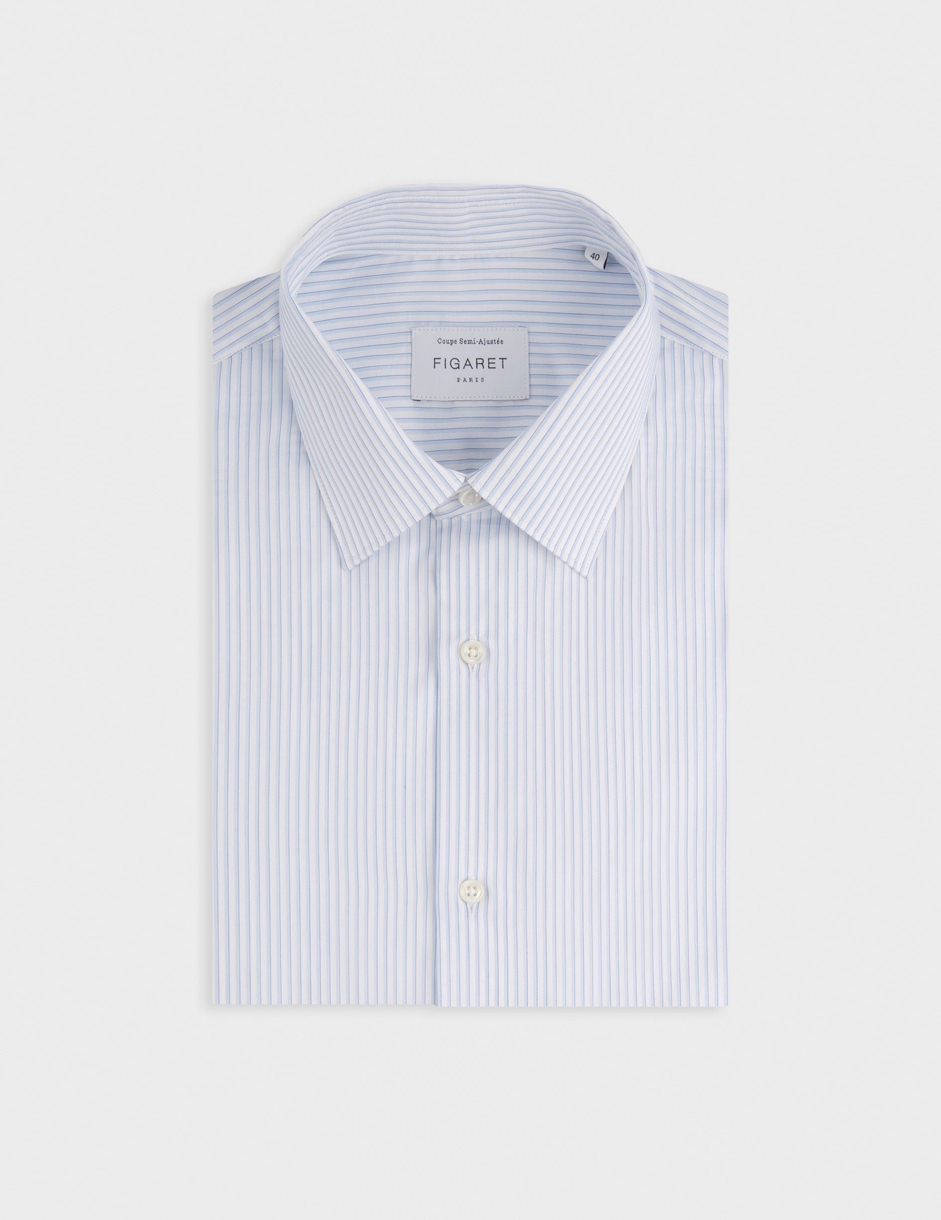 Semi-fitted striped light blue Travel shirt