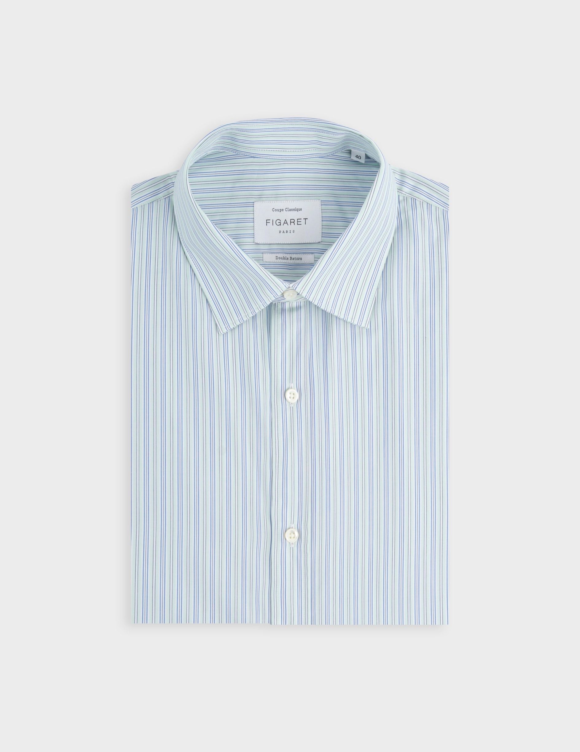 Classic striped green shirt - Poplin - Figaret Collar
