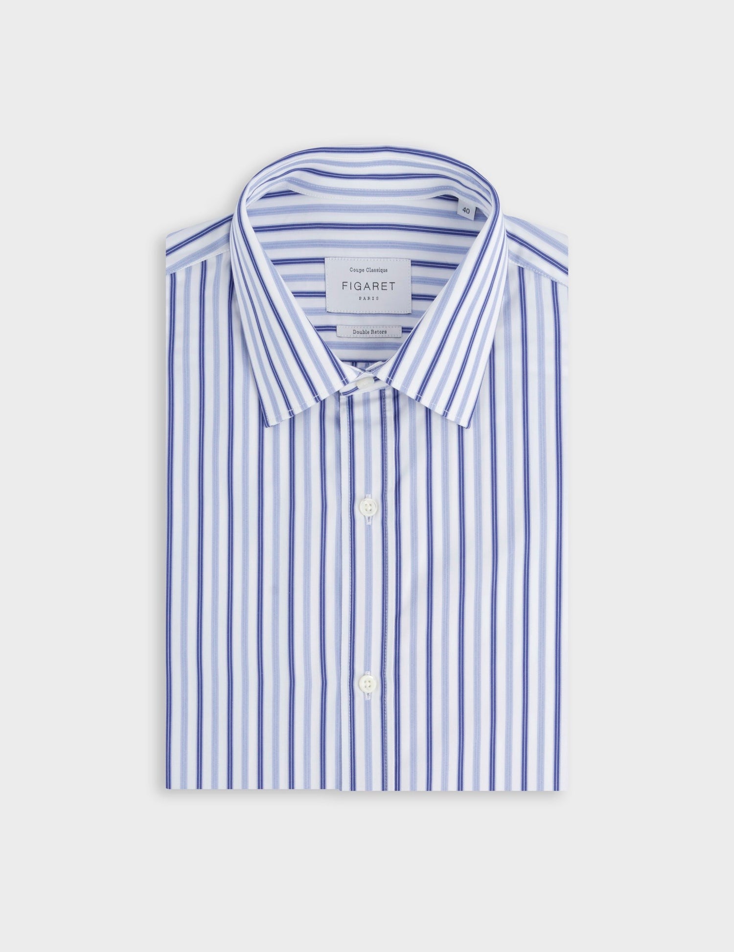 Classic blue striped shirt - Poplin - Figaret Collar