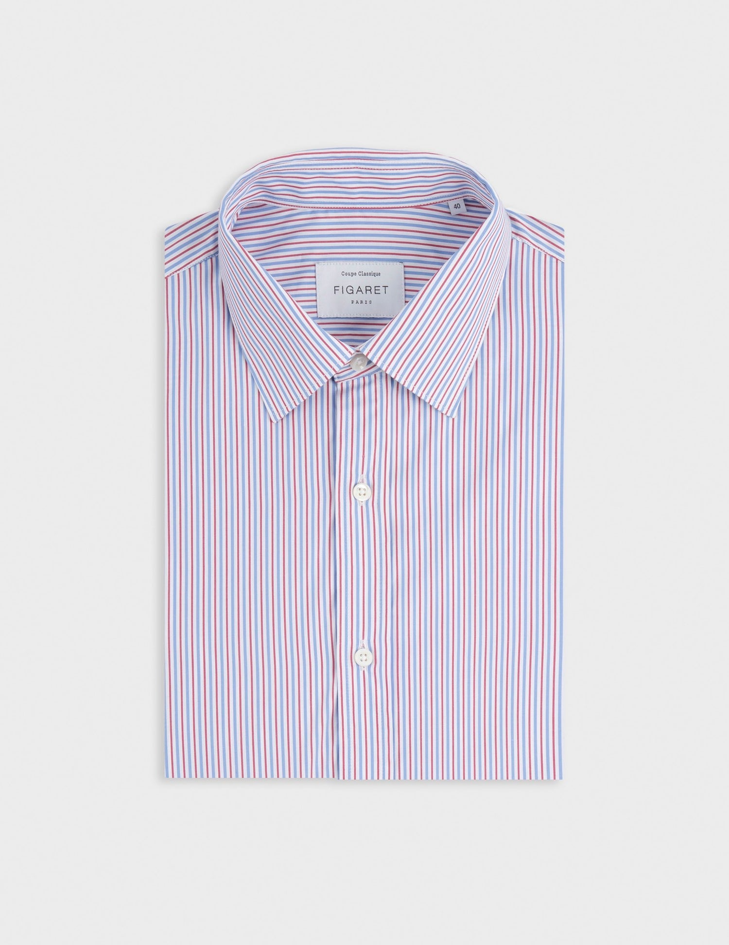 Classic striped red Travel shirt - Poplin - Figaret Collar - Easy-iron