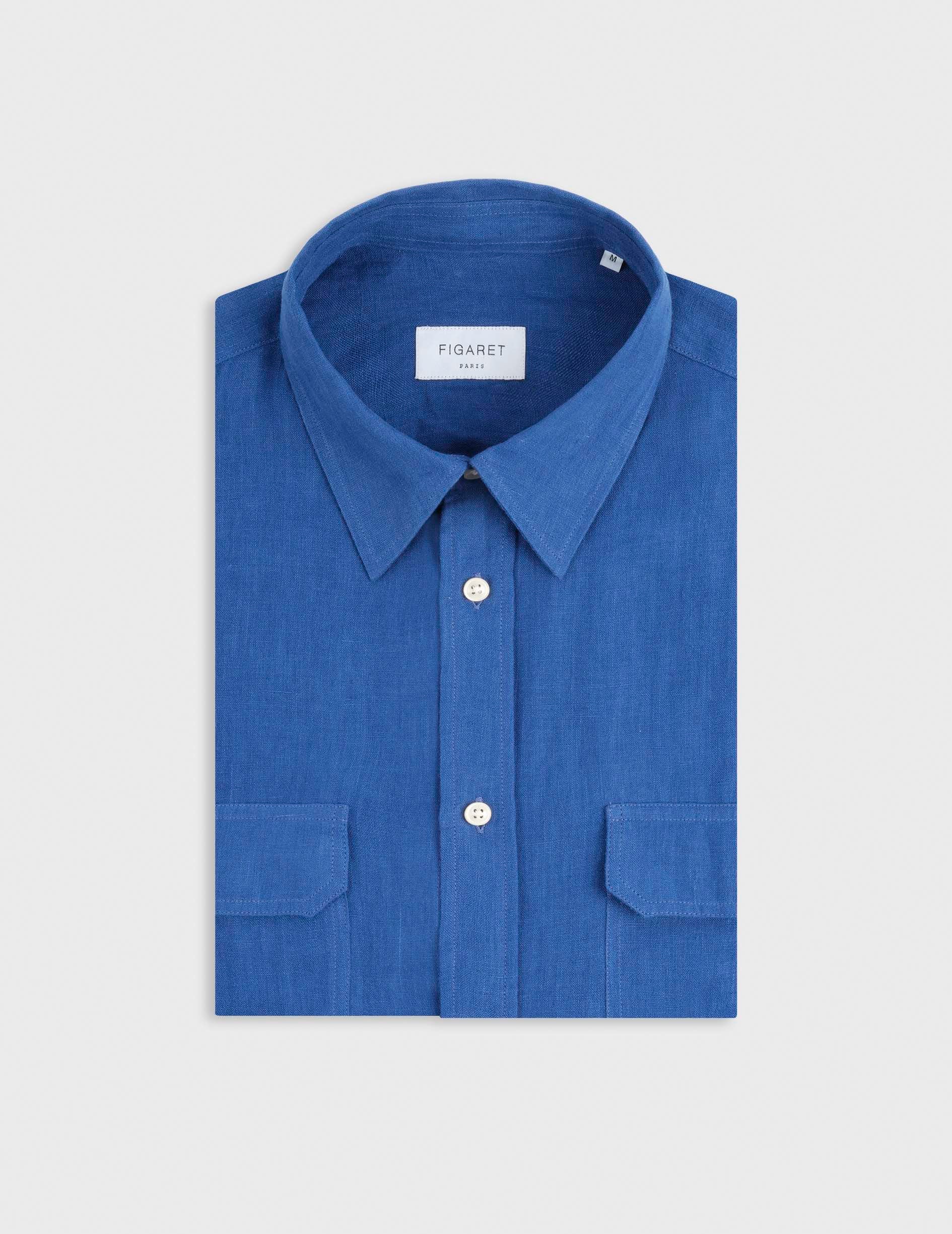 Blue linen Florian shirt - Lin - Français Collar