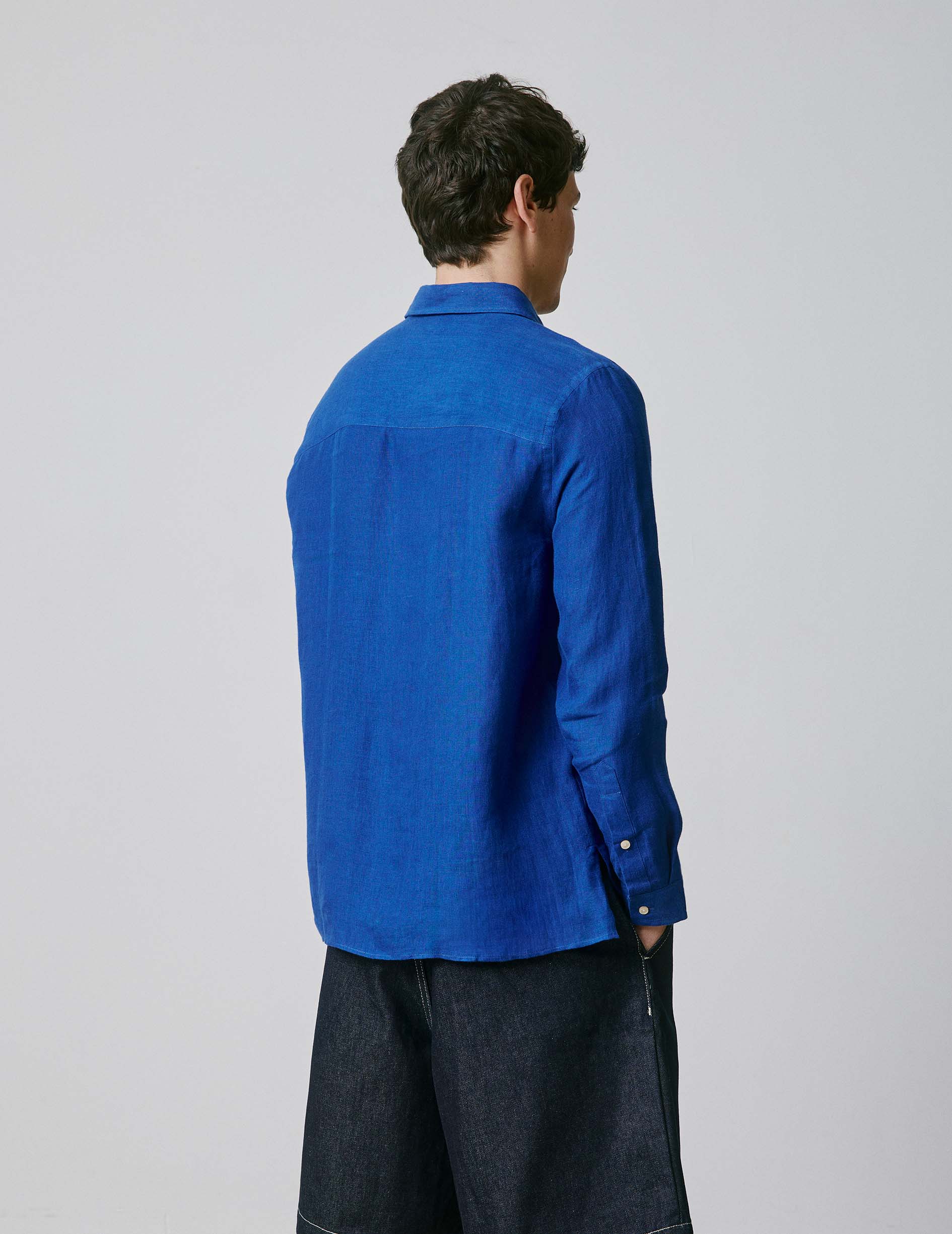 Blue linen Florian shirt - Lin - Français Collar