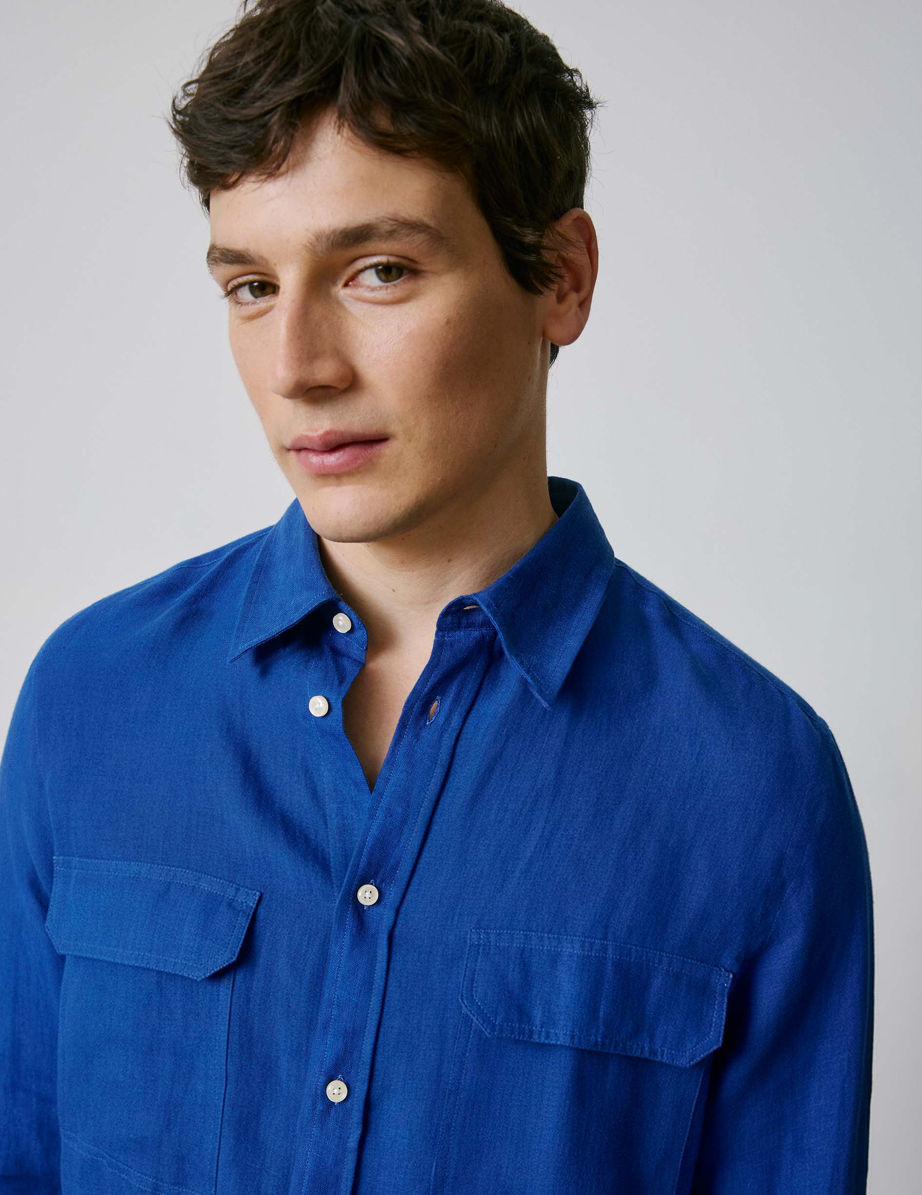Blue linen Florian shirt - Lin - Français Collar