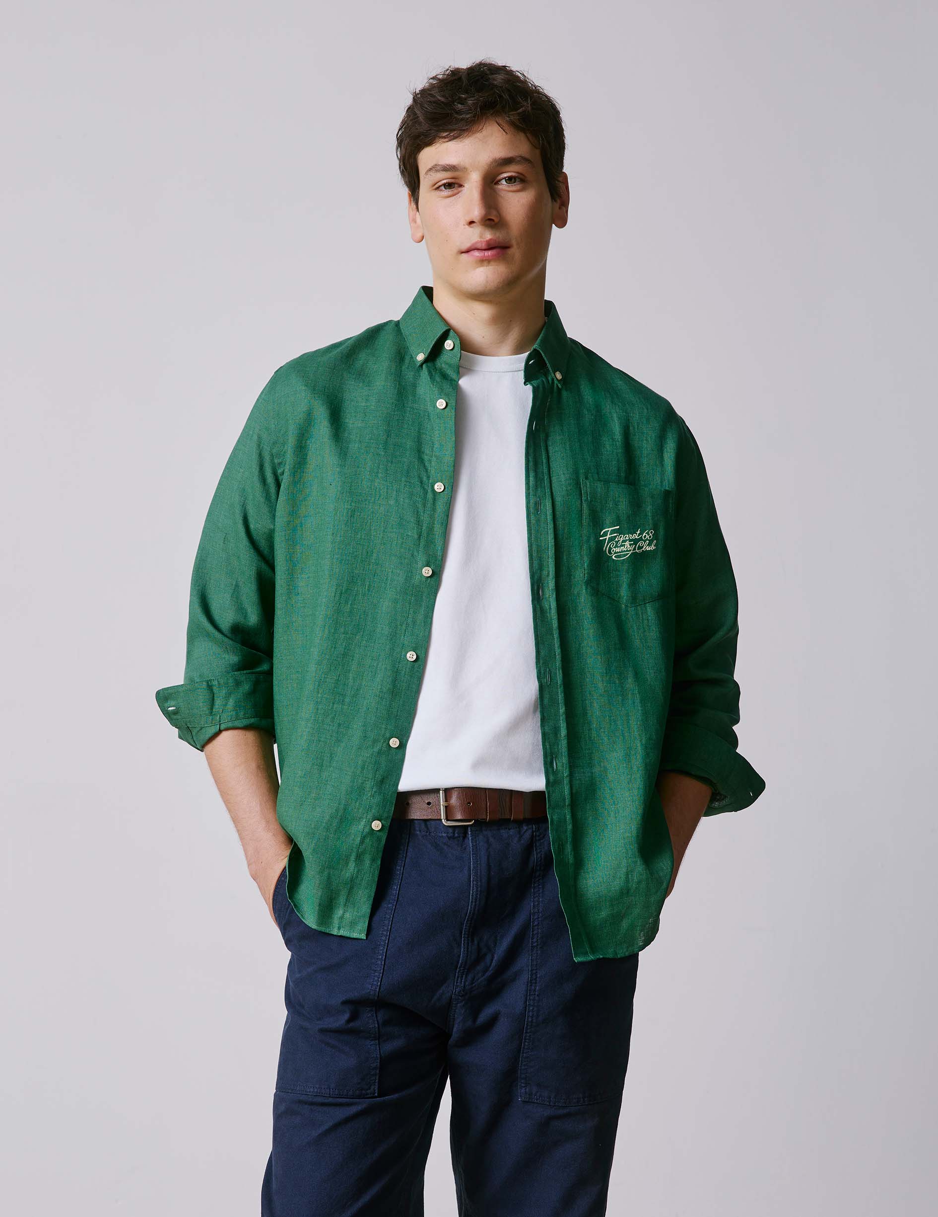Green linen Gabriel shirt - Linen - American Collar