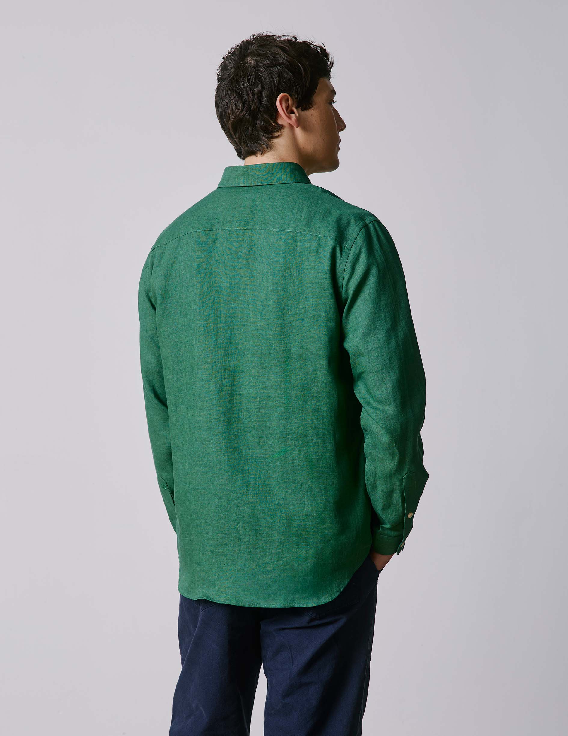 Green linen Gabriel shirt - Linen - American Collar