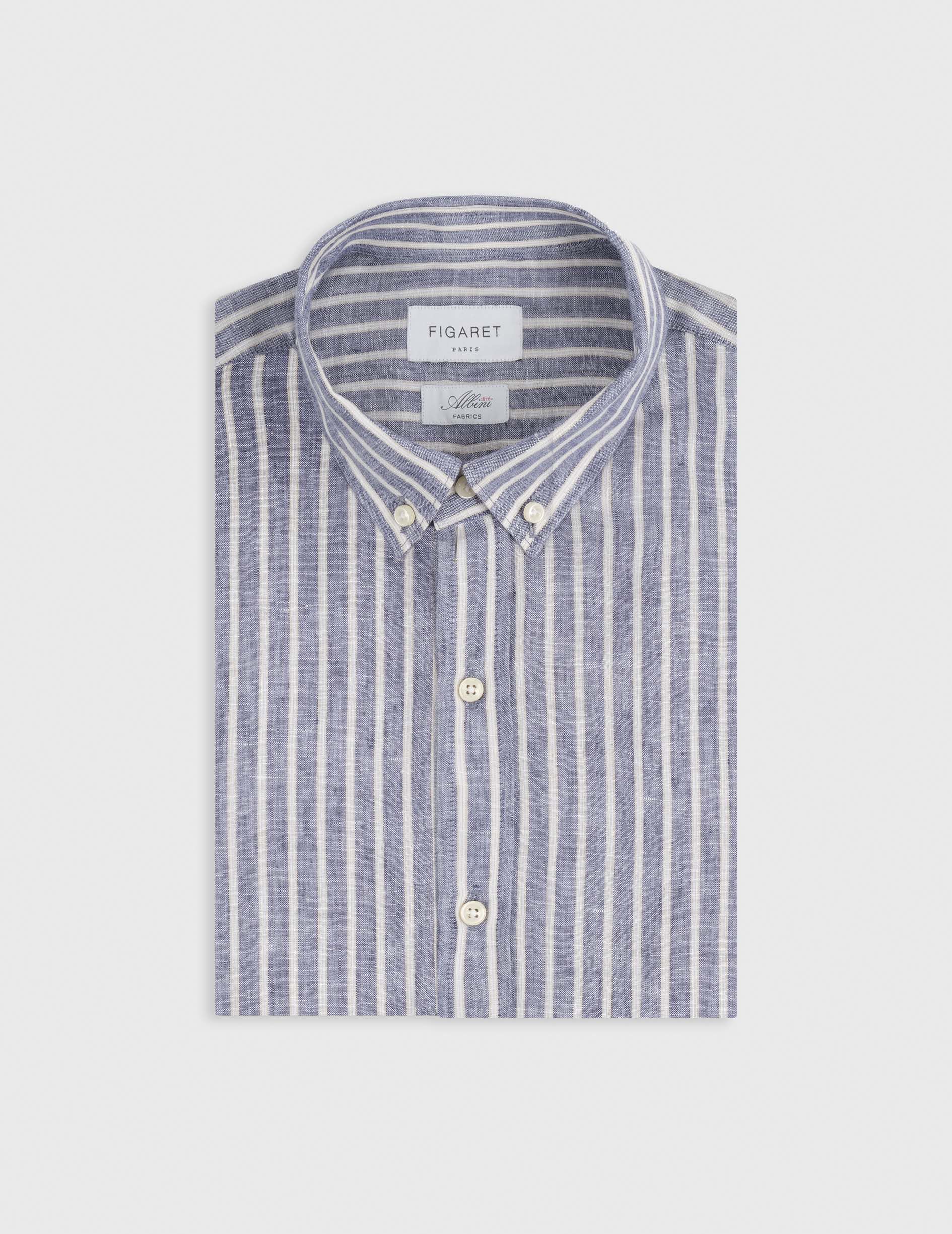 Striped blue linen Gaspard shirt - Linen - American Collar