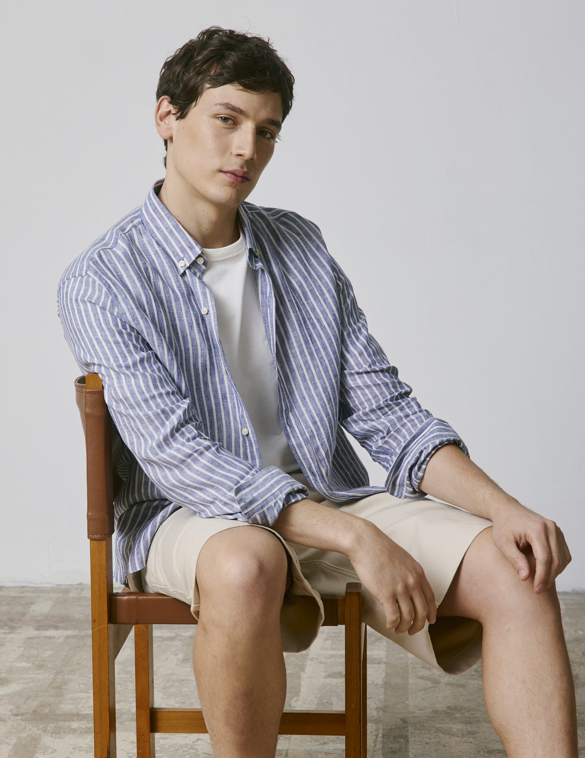 Striped blue linen Gaspard shirt - Linen - American Collar