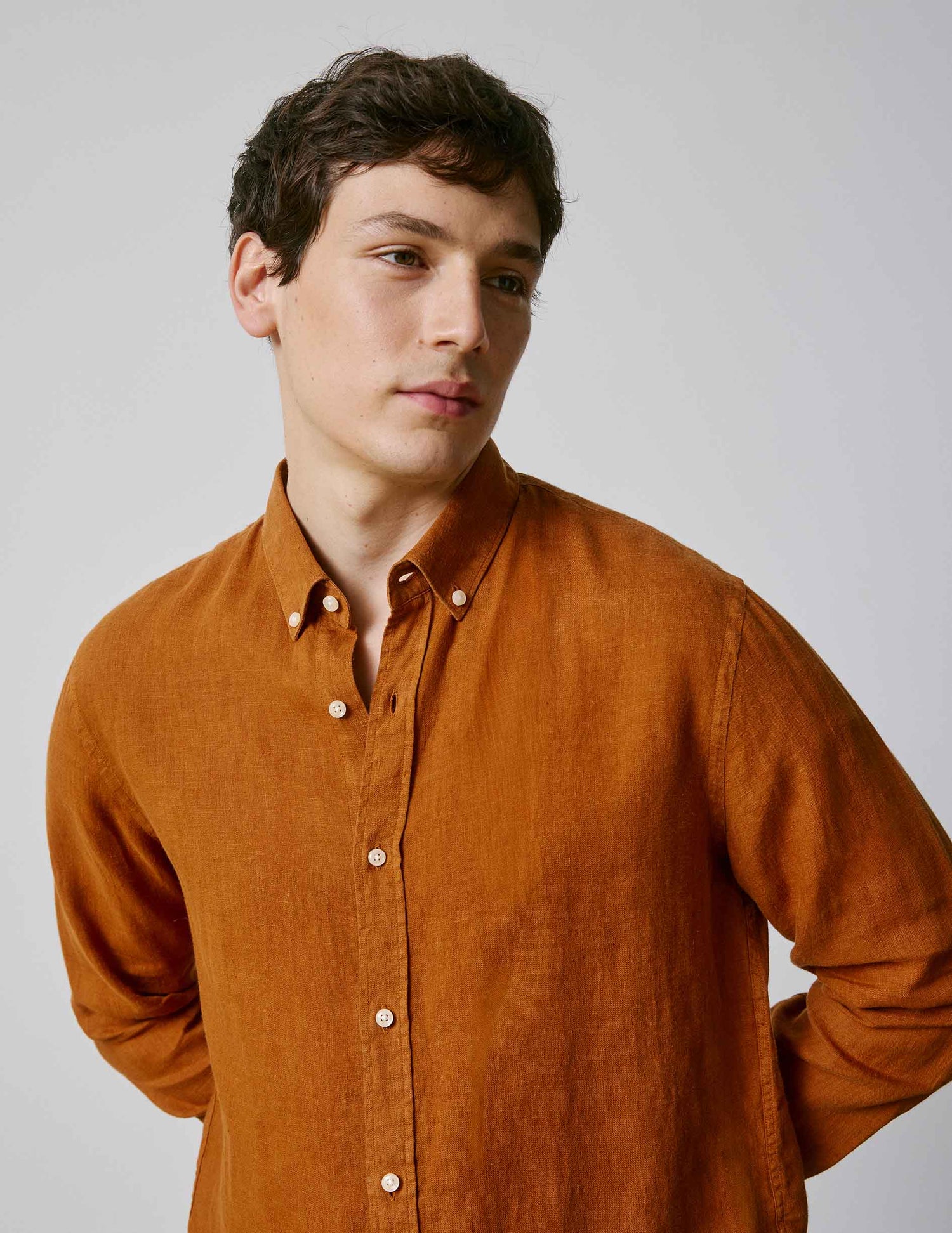 Brown linen Gaspard shirt - Linen - American Collar#3