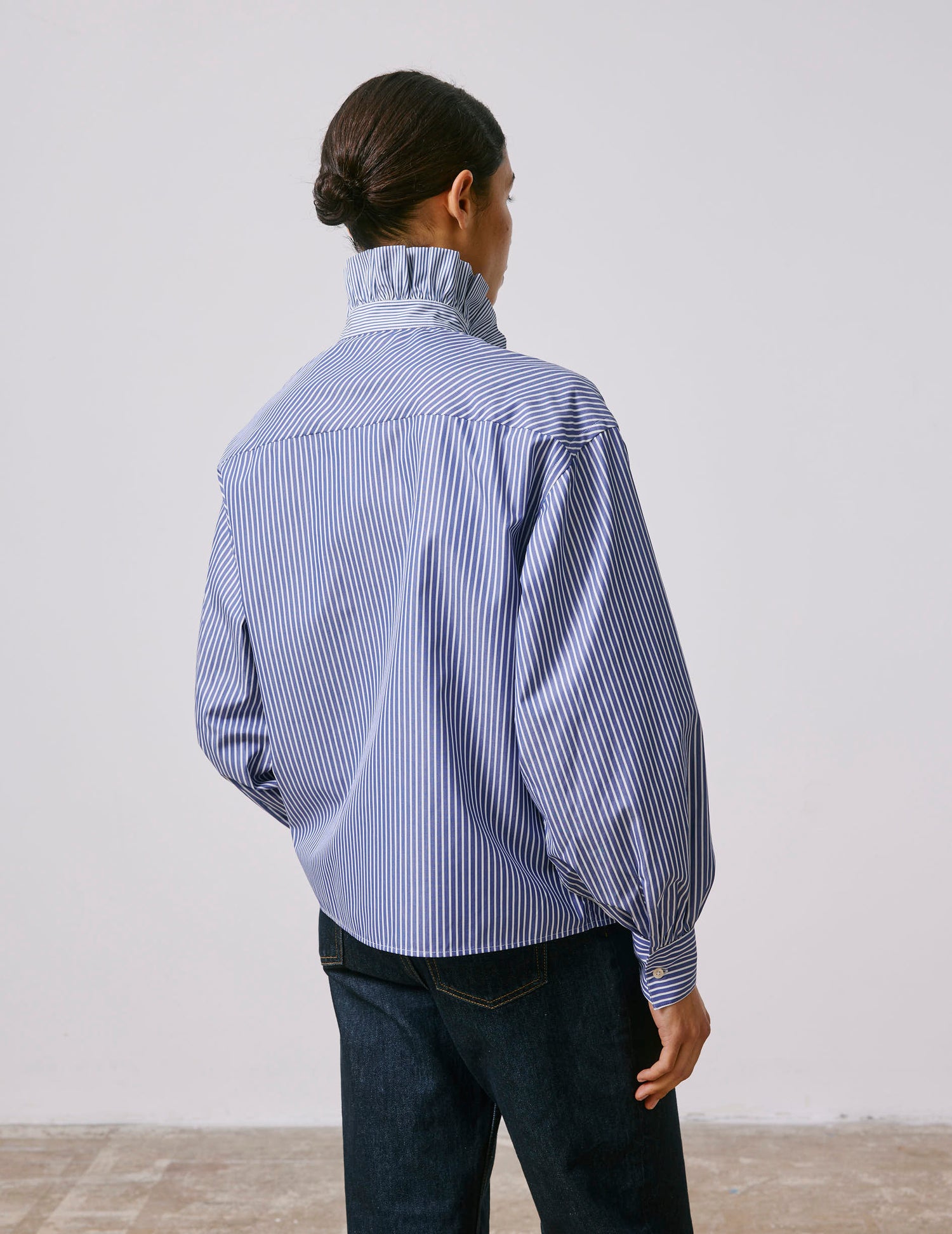 Greta striped blue shirt - Poplin - Victorian Collar#3