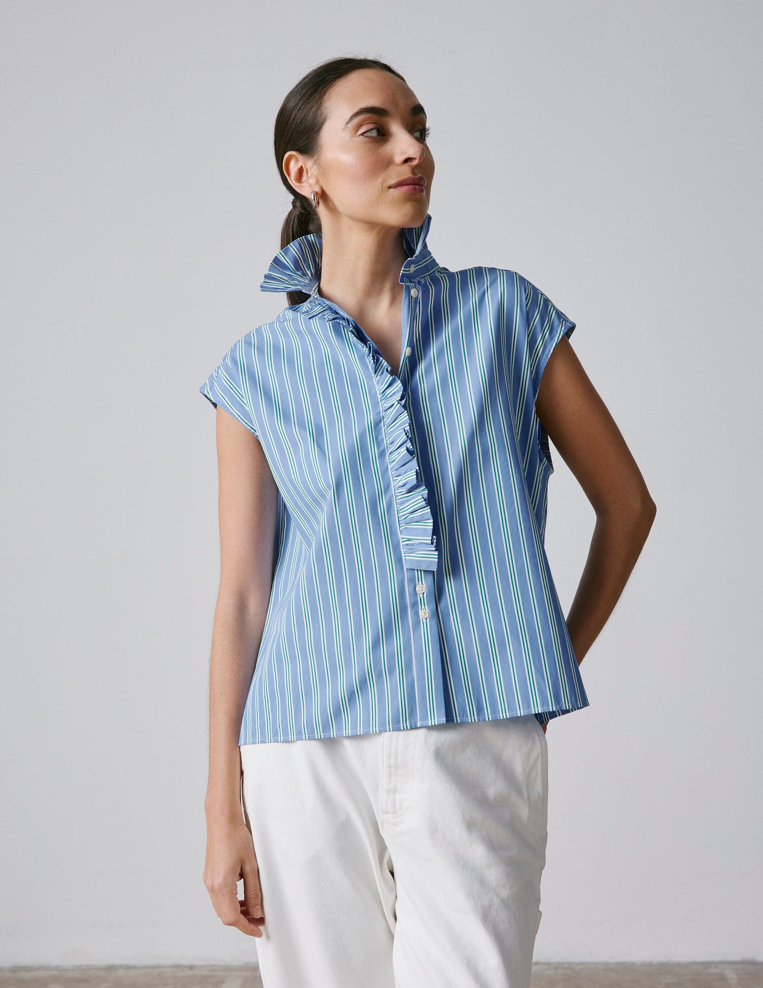 Striped blue Gretie shirt - Poplin - Victorian Collar#3
