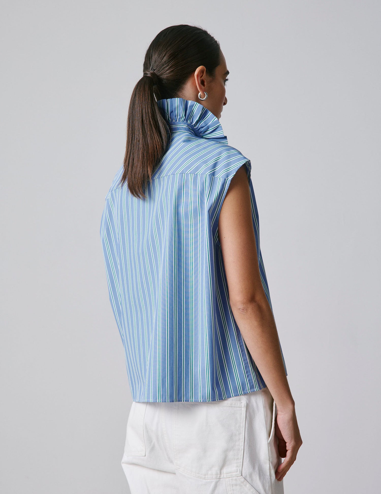 Striped blue Gretie shirt - Poplin - Victorian Collar#2