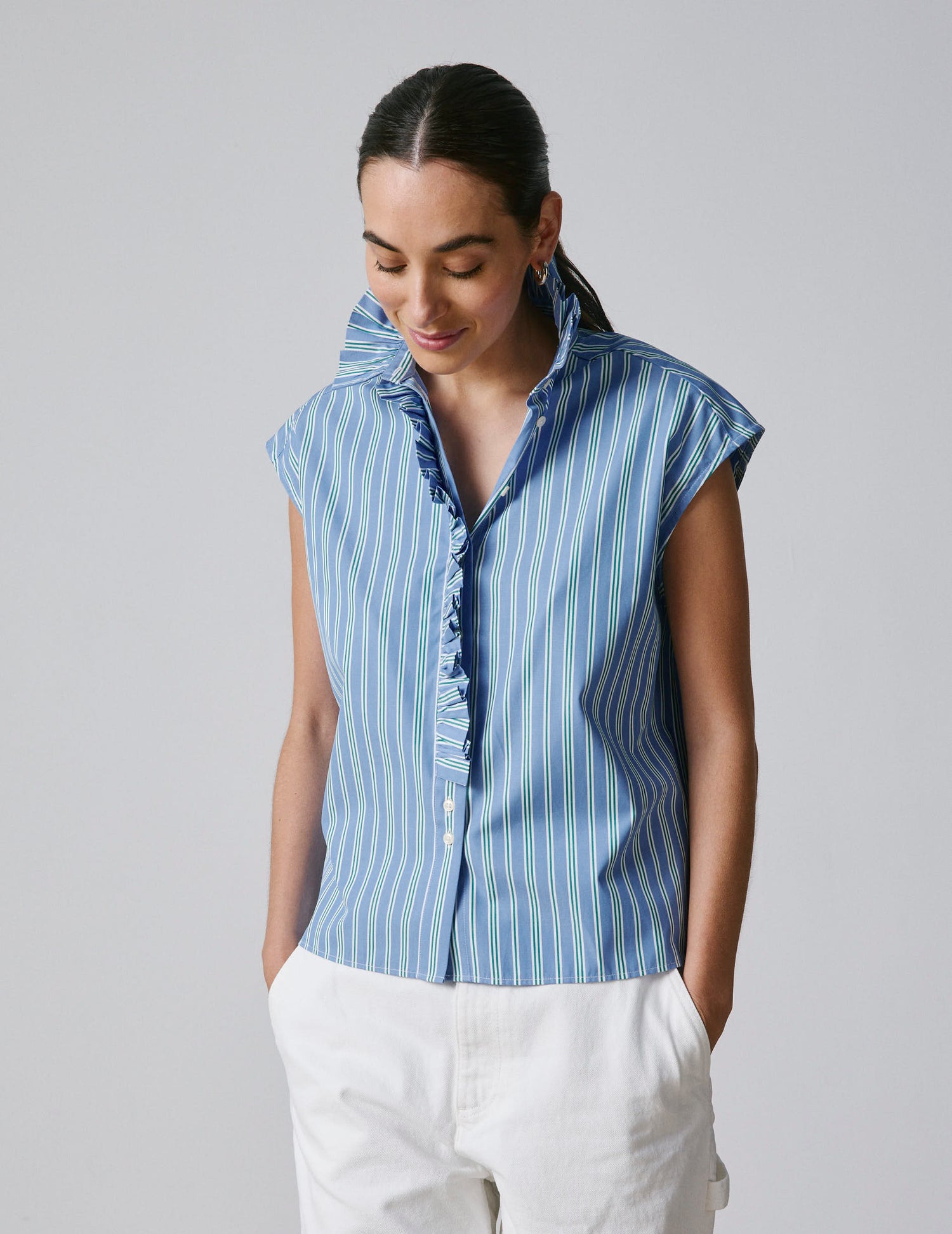 Striped blue Gretie shirt - Poplin - Victorian Collar