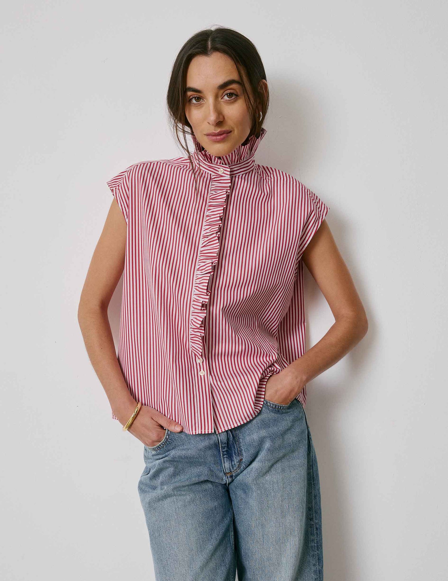 Striped red Gretie shirt - Poplin - Victorian Collar#4