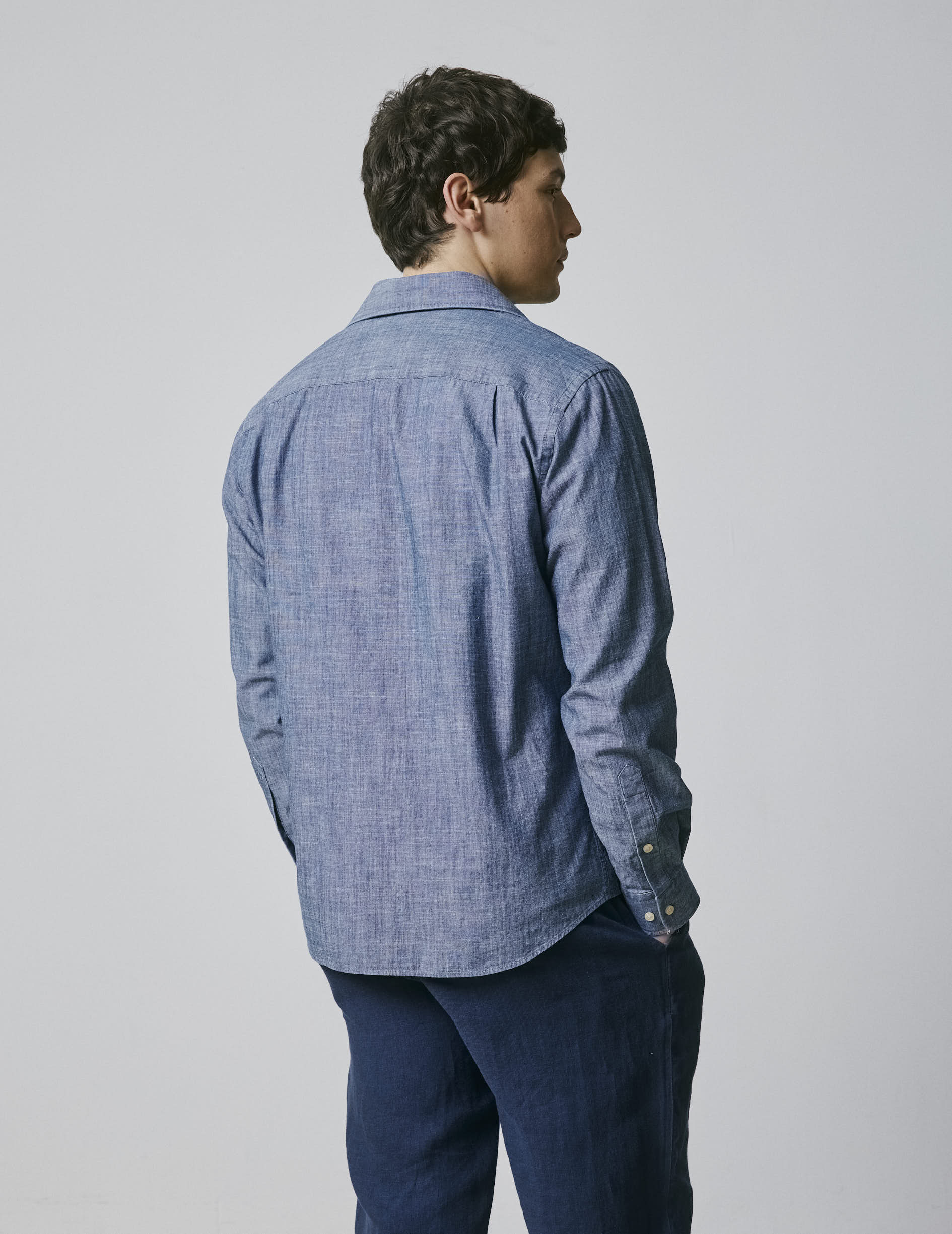Guéthary Blue unisex shirt - Chambray - Shirt without collar stand Collar
