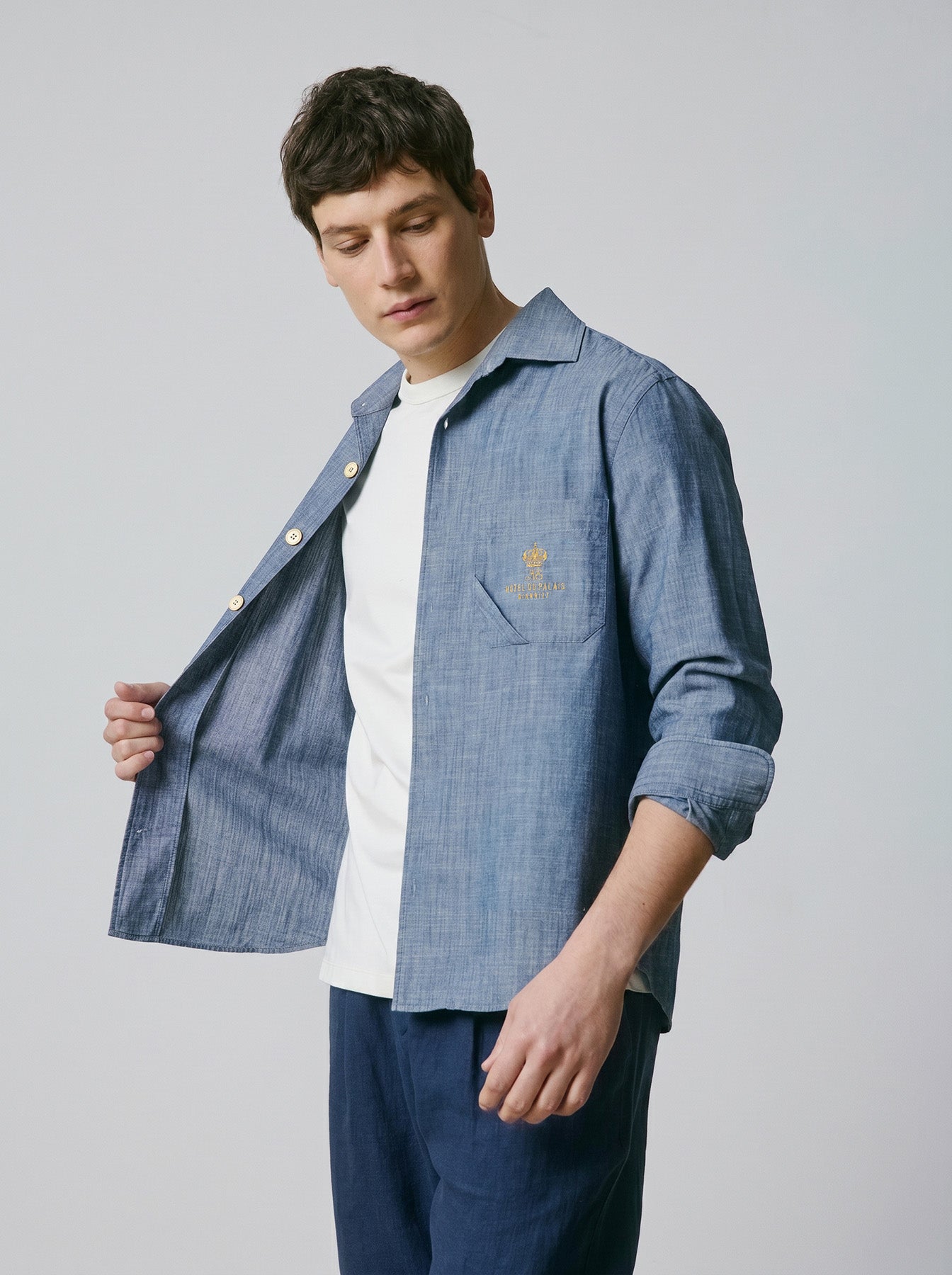 Chemise mixte Guéthary bleue - Chambray - Col Chemise sans pied de col#5