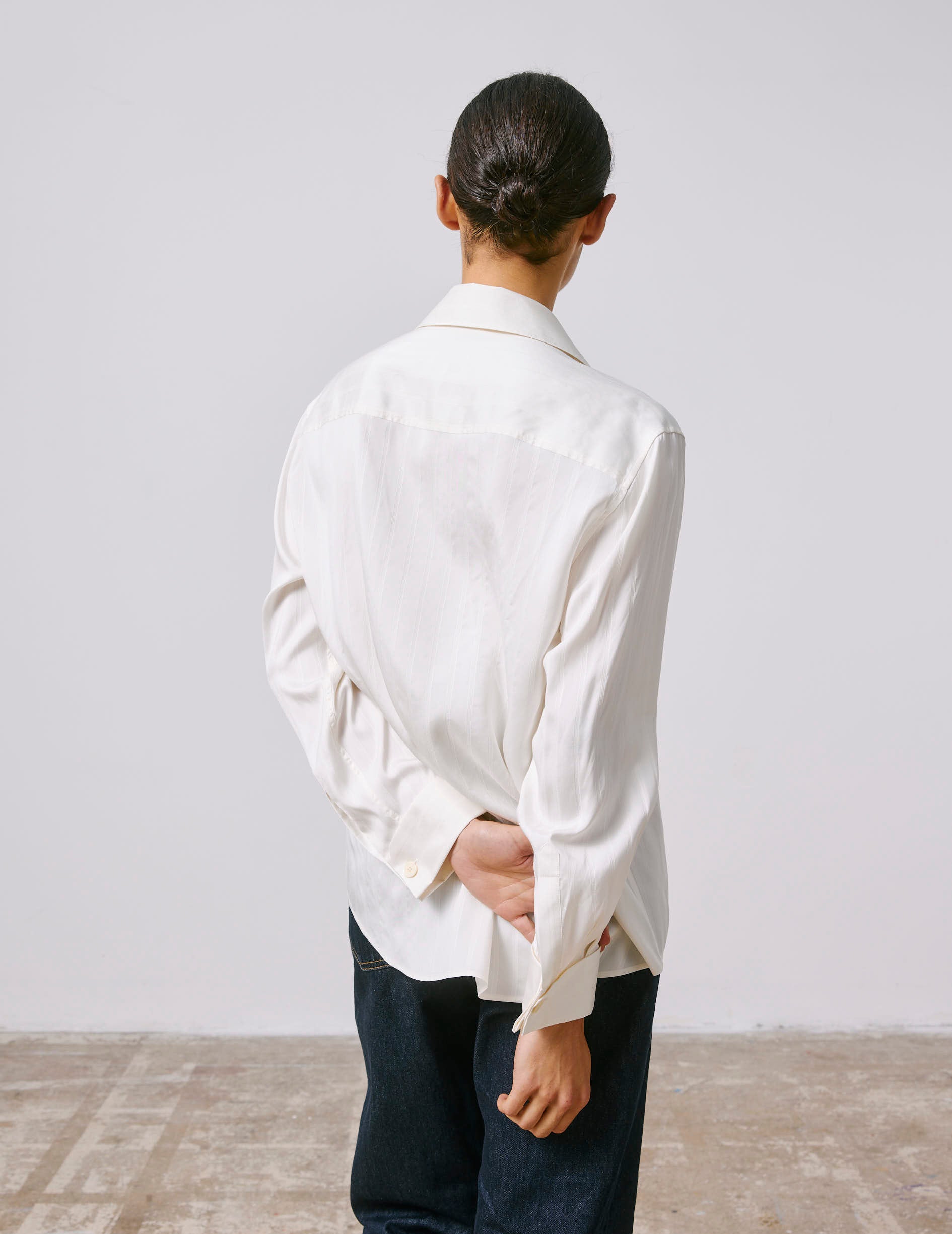 Striped ecru silk Hannah shirt  - Silk - Shirt Collar - French Cuffs