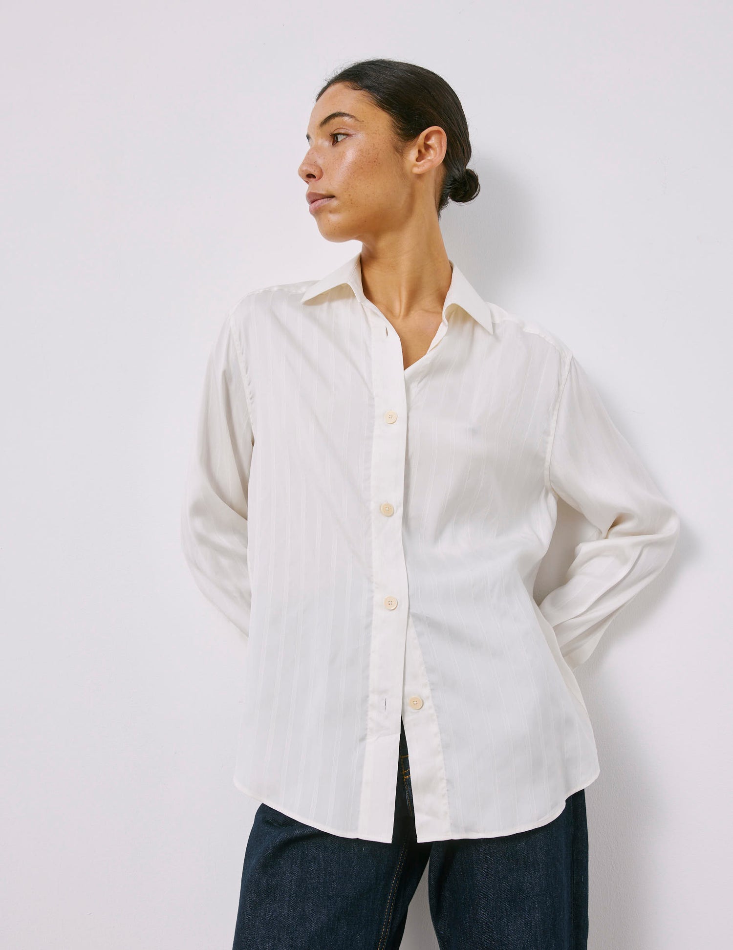 Striped ecru silk Hannah shirt  - Silk - Shirt Collar - French Cuffs#5