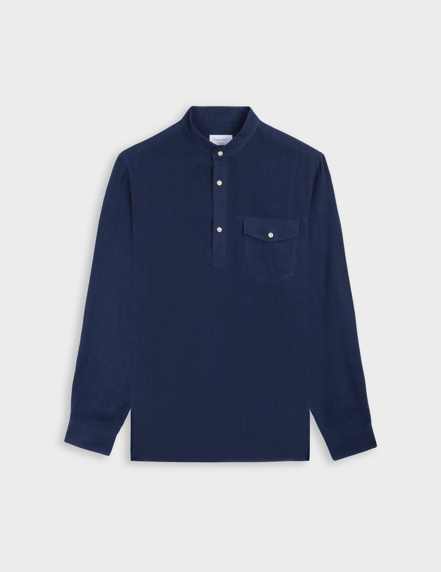 Hilario navy linen popover shirt - Lin - Officier Collar#6