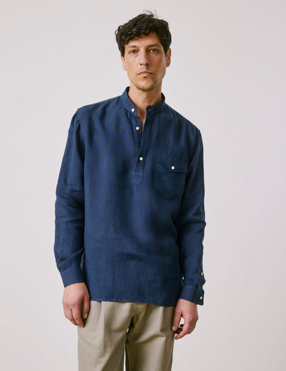 Hilario navy linen popover shirt