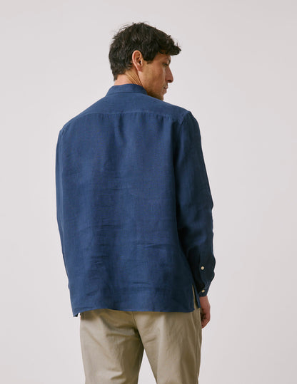 Hilario navy linen popover shirt