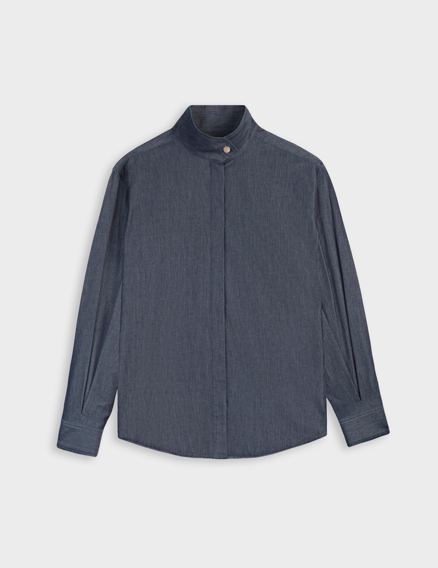 Innaée shirt with hidden button placket in navy denim - Denim - High Collar#4