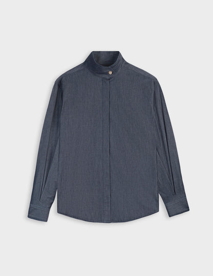 Innaée shirt with hidden button placket in navy denim