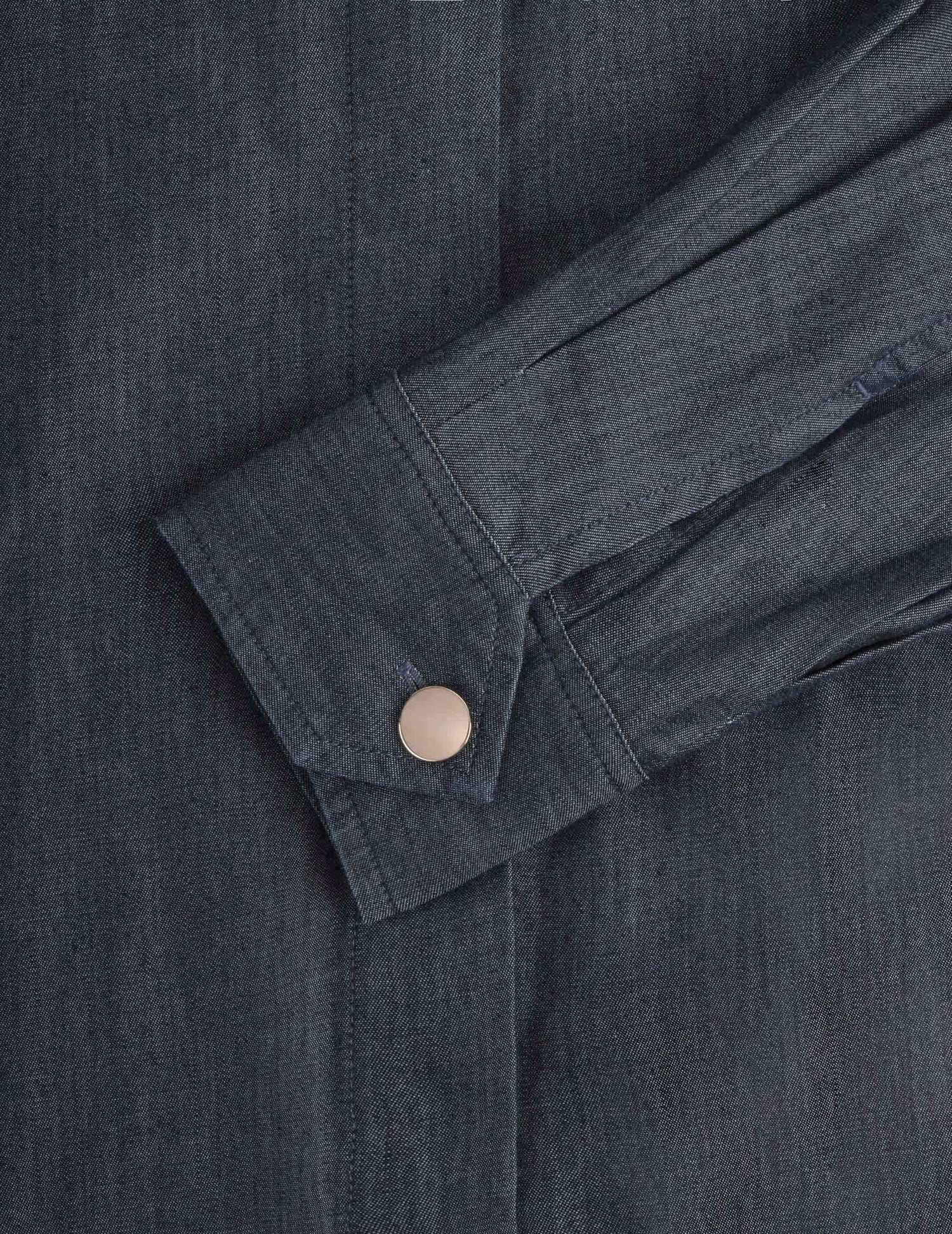 Innaée shirt with hidden button placket in navy denim - Denim - High Collar#5