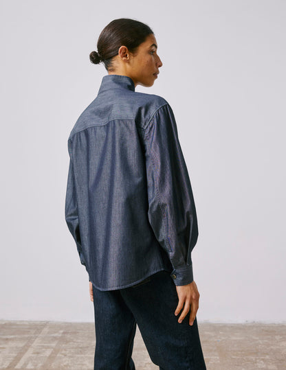 Innaée shirt with hidden button placket in navy denim