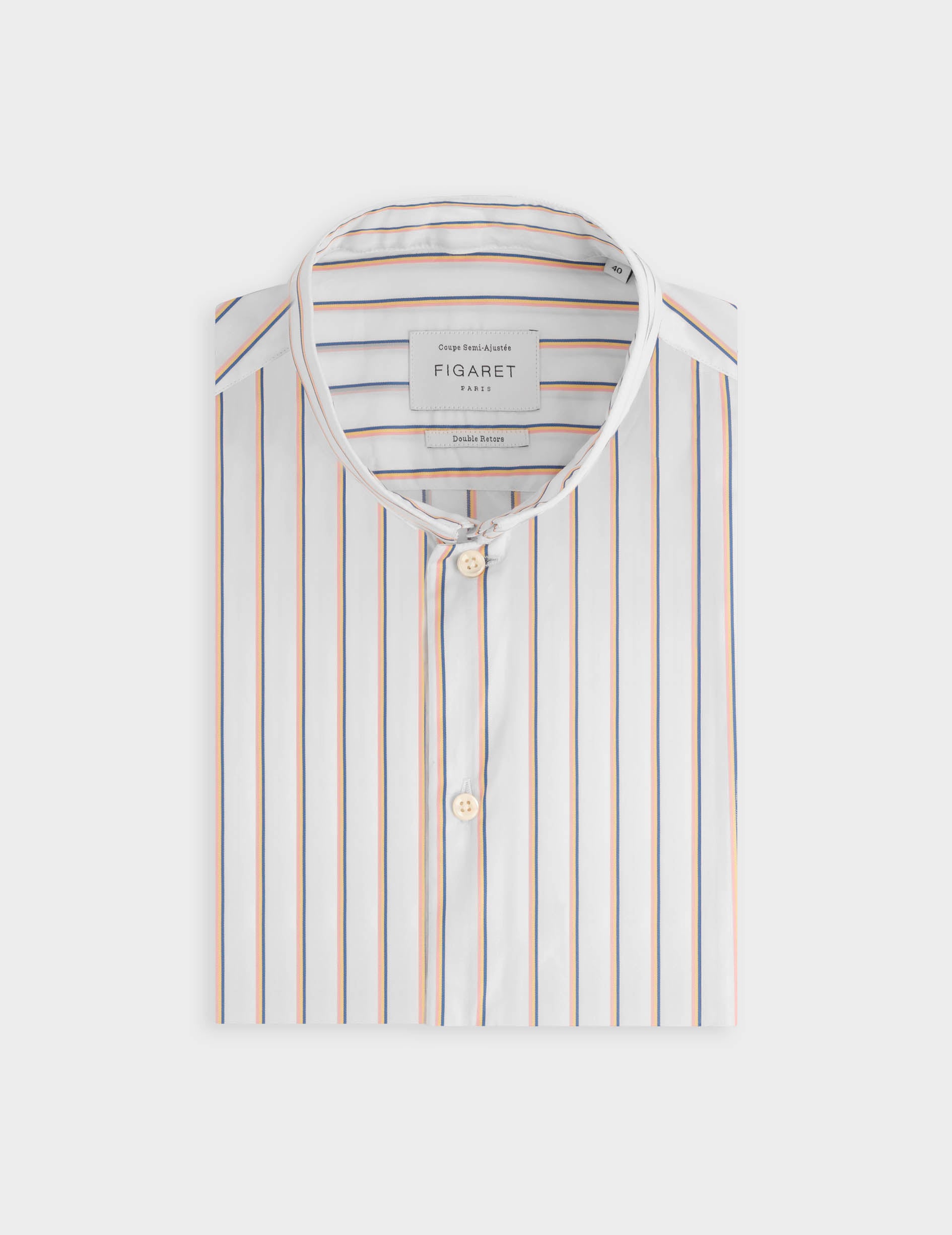 Semi-fitted striped yellow shirt - Poplin - Inverted Collar