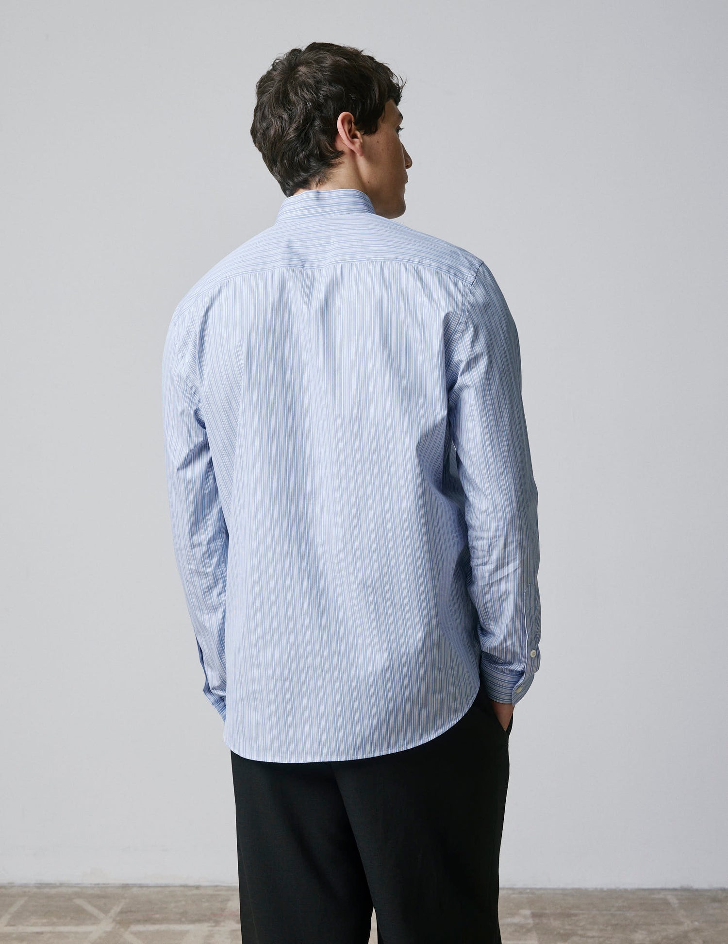 Semi-fitted striped blue shirt  - Poplin - Inverted Collar#5