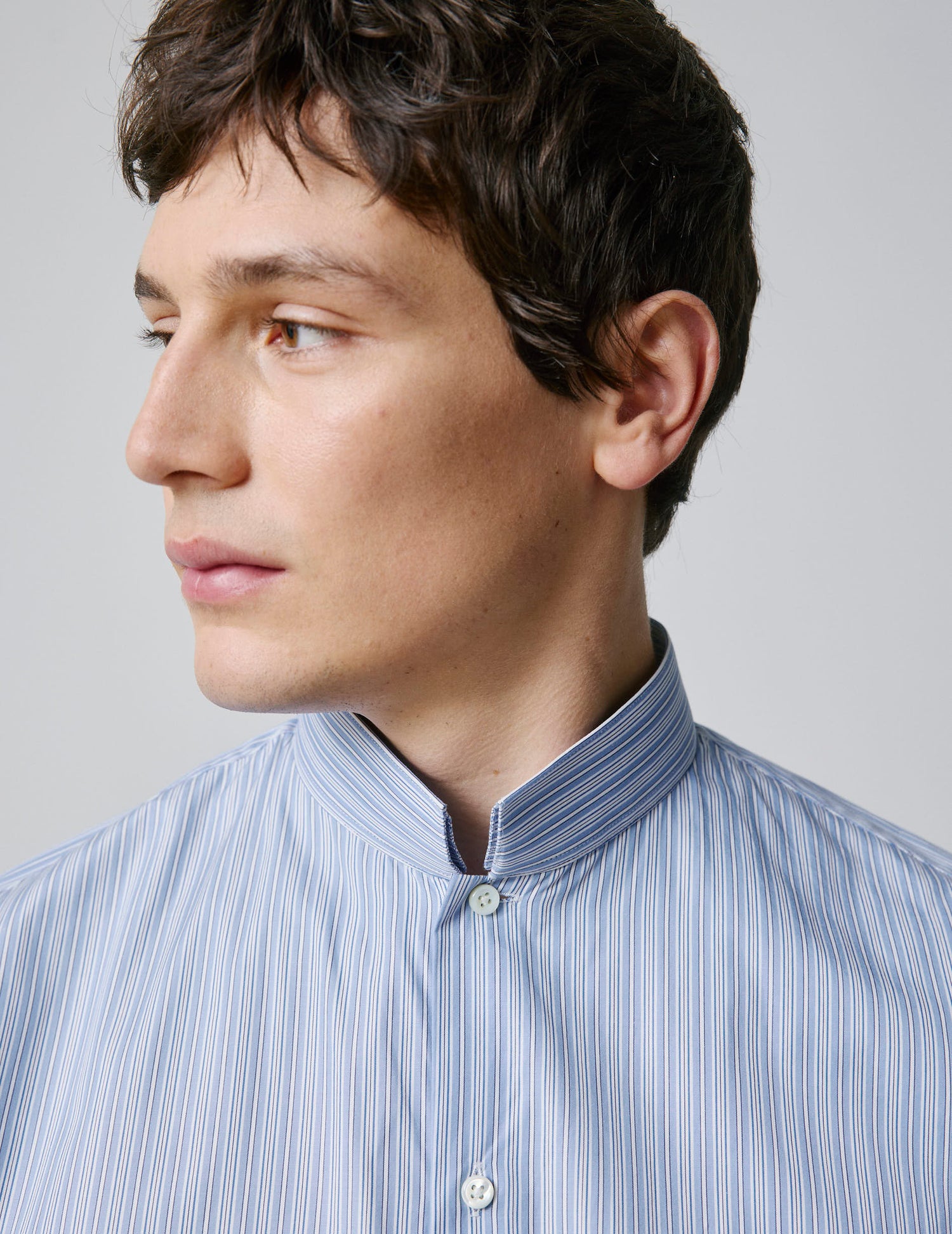 Semi-fitted striped blue shirt  - Poplin - Inverted Collar#3