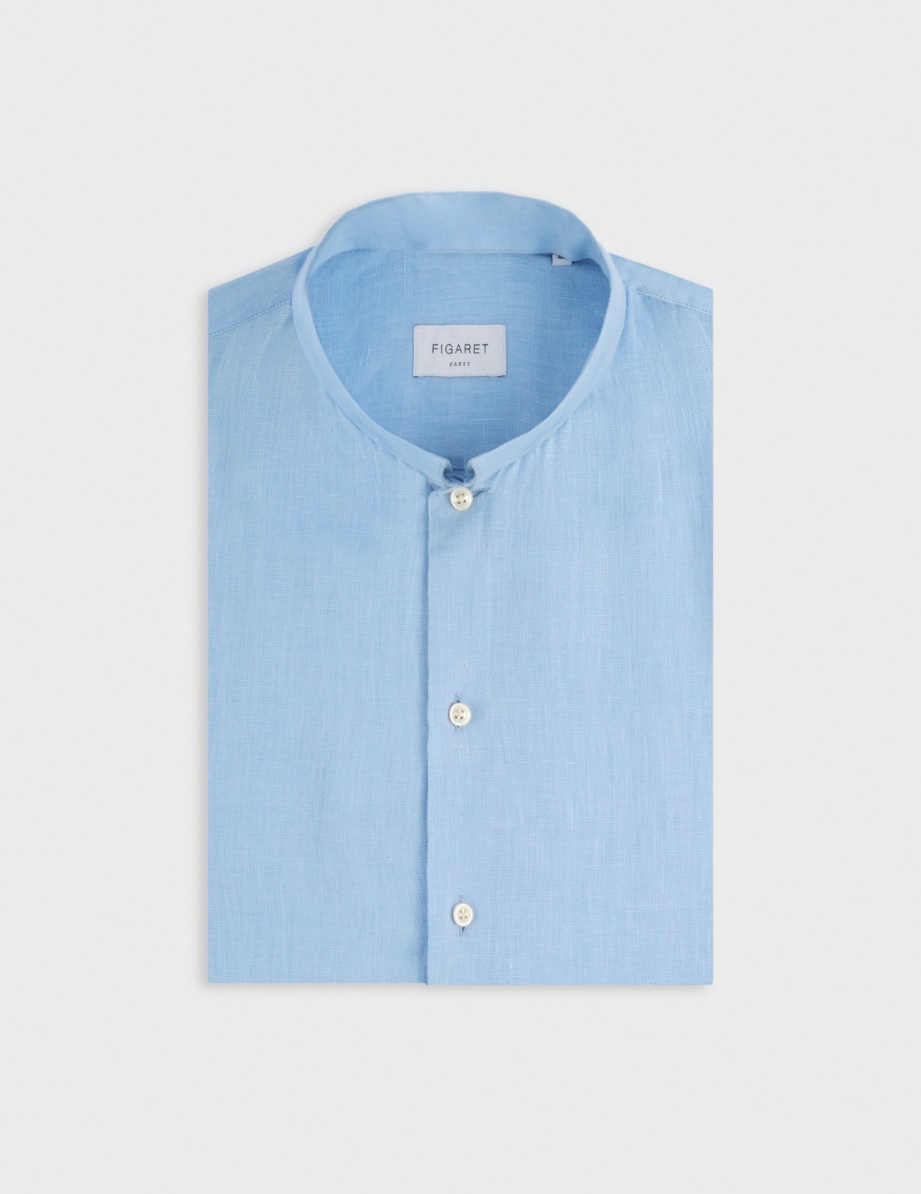 Light blue linen semi-fitted shirt  - Linen - Reverse Collar