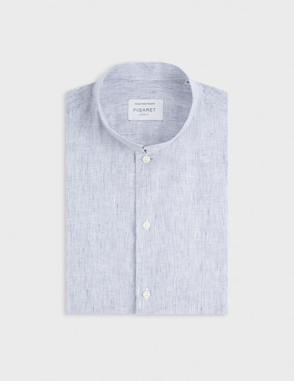 Striped navy linen semi-fitted shirt