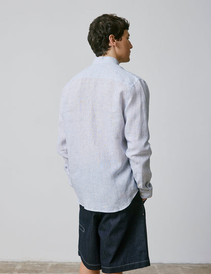 Striped navy linen semi-fitted shirt