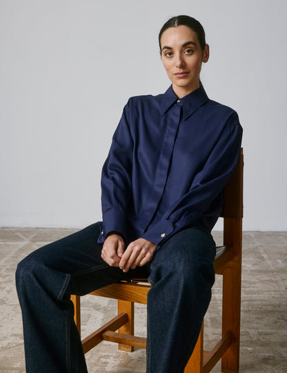 Irisa navy hidden button placket shirt