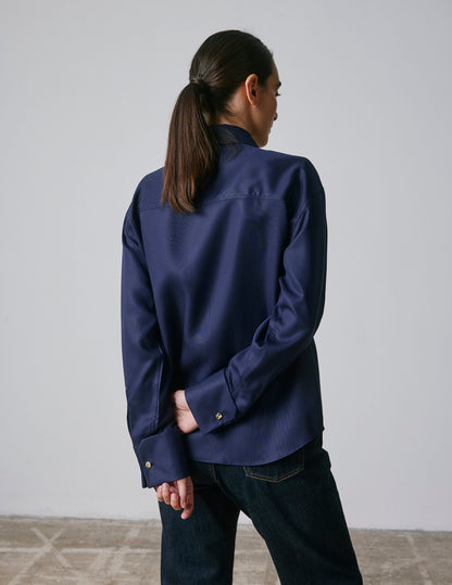 Irisa navy hidden button placket shirt