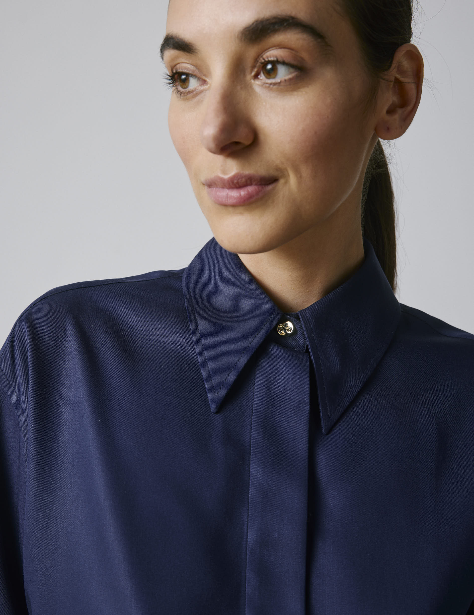 Irisa navy hidden button placket shirt