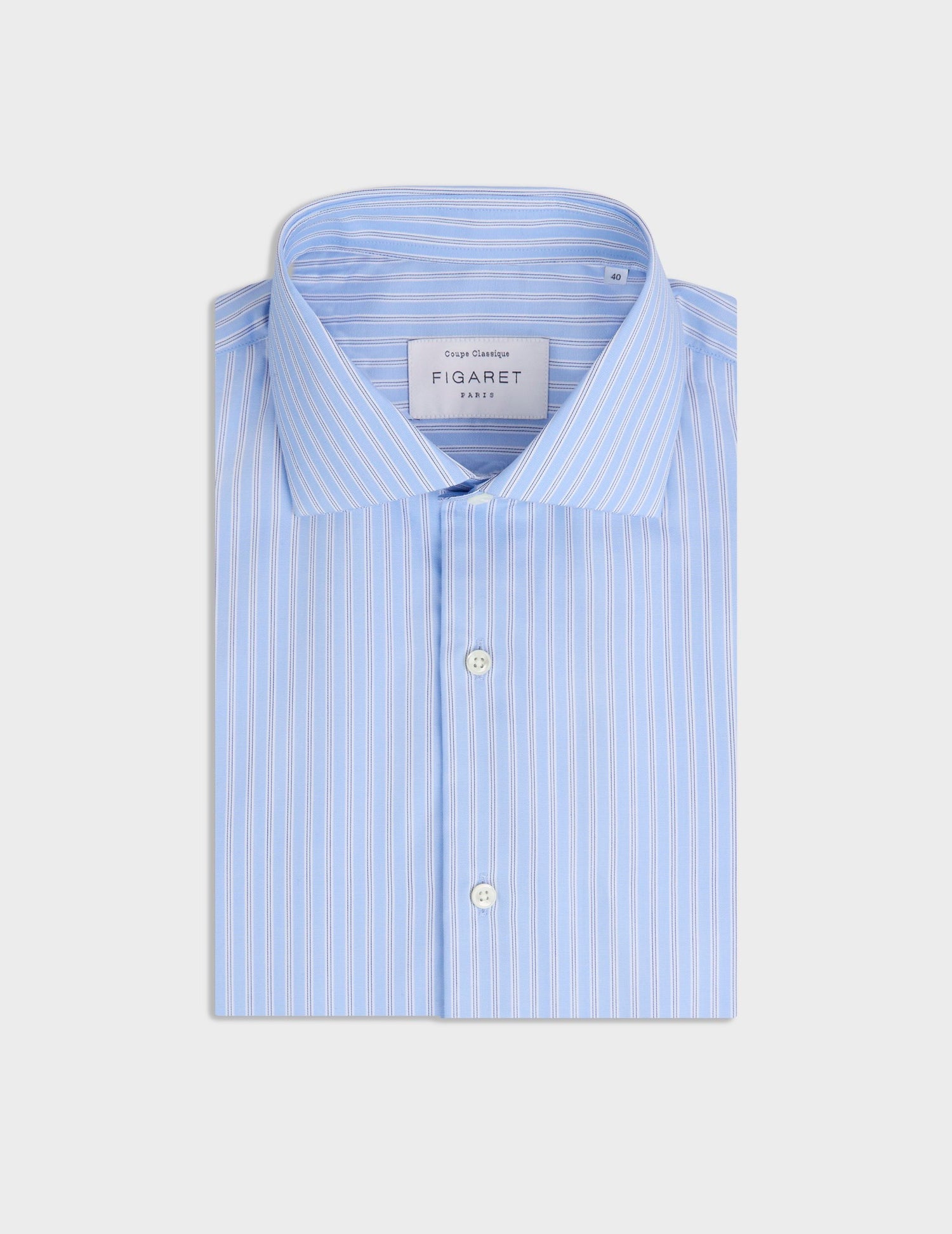 Classic striped blue shirt - pin point - Italian Collar - Musketeers Cuffs