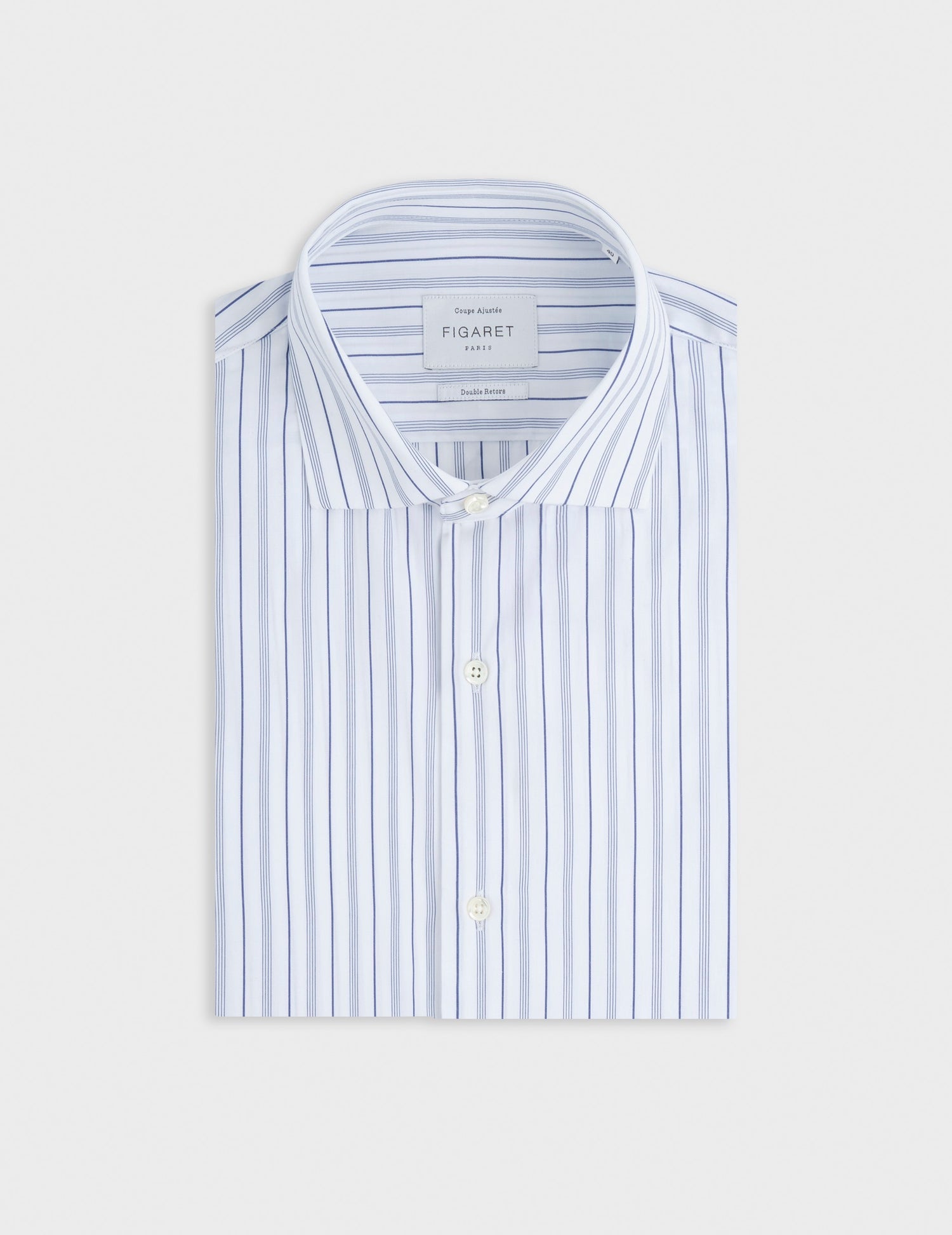 Fitted striped navy shirt - Poplin - Italian Collar