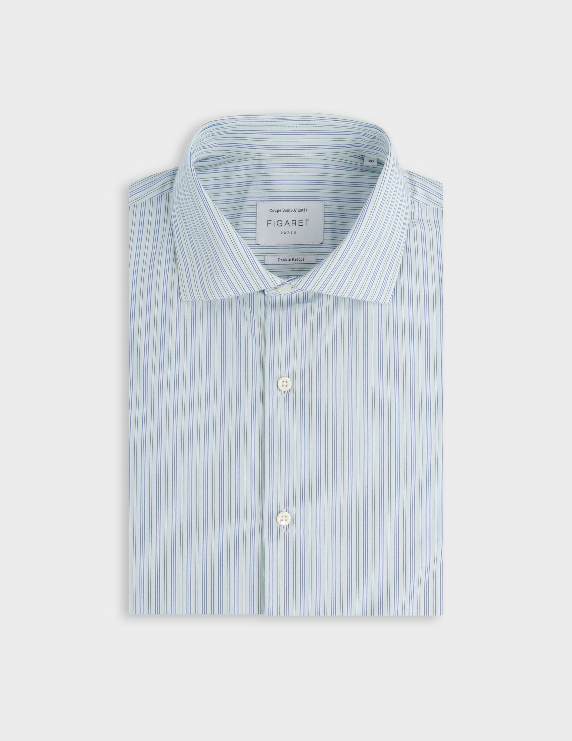 Semi-fitted green striped shirt