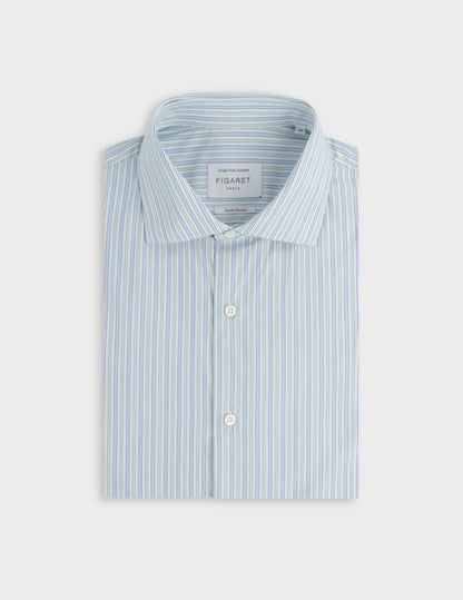 Semi-fitted green striped shirt