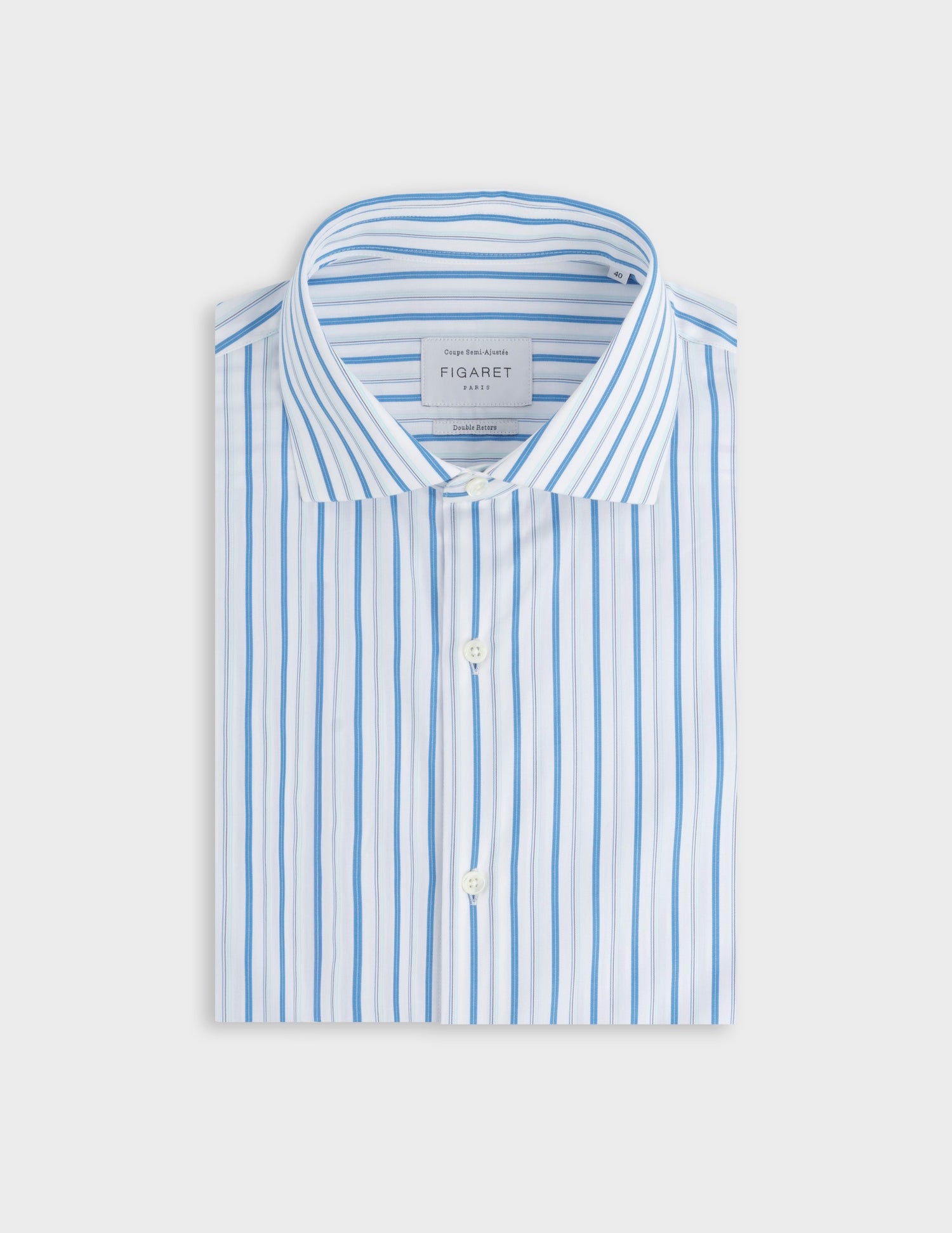 Semi-fitted striped blue shirt  - Poplin - Italian Collar