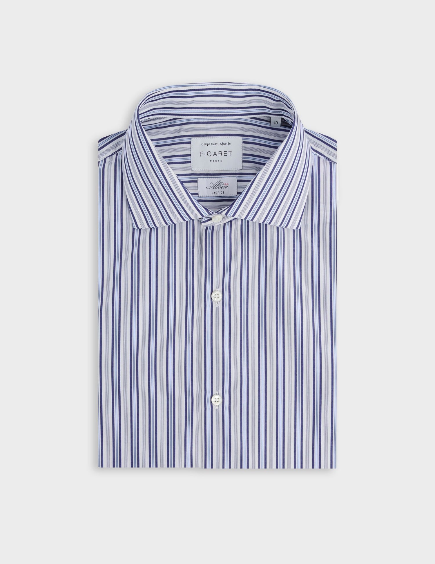 Semi-fitted striped navy shirt - Poplin - Italian Collar
