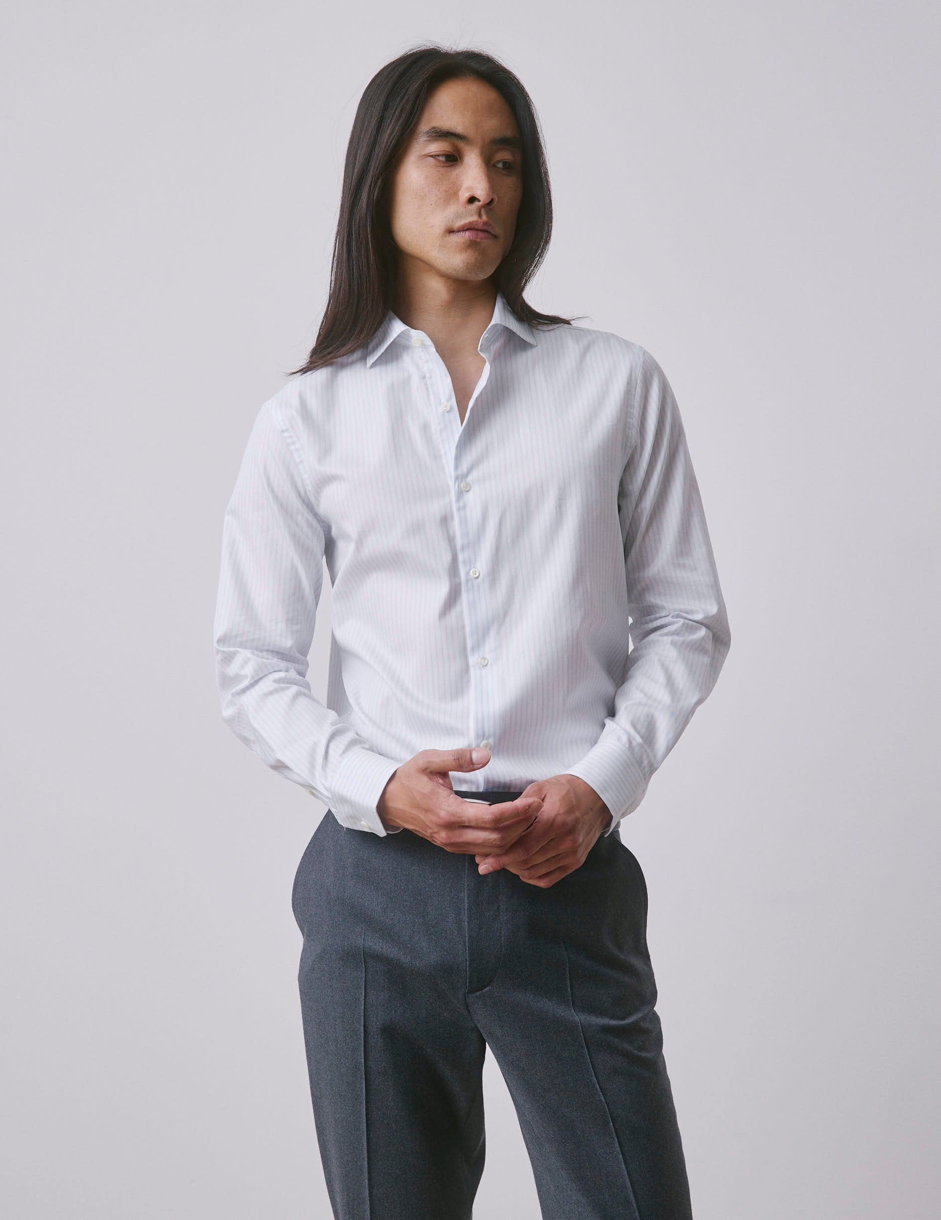 Semi-fitted light blue shirt - Twill - Italian Collar