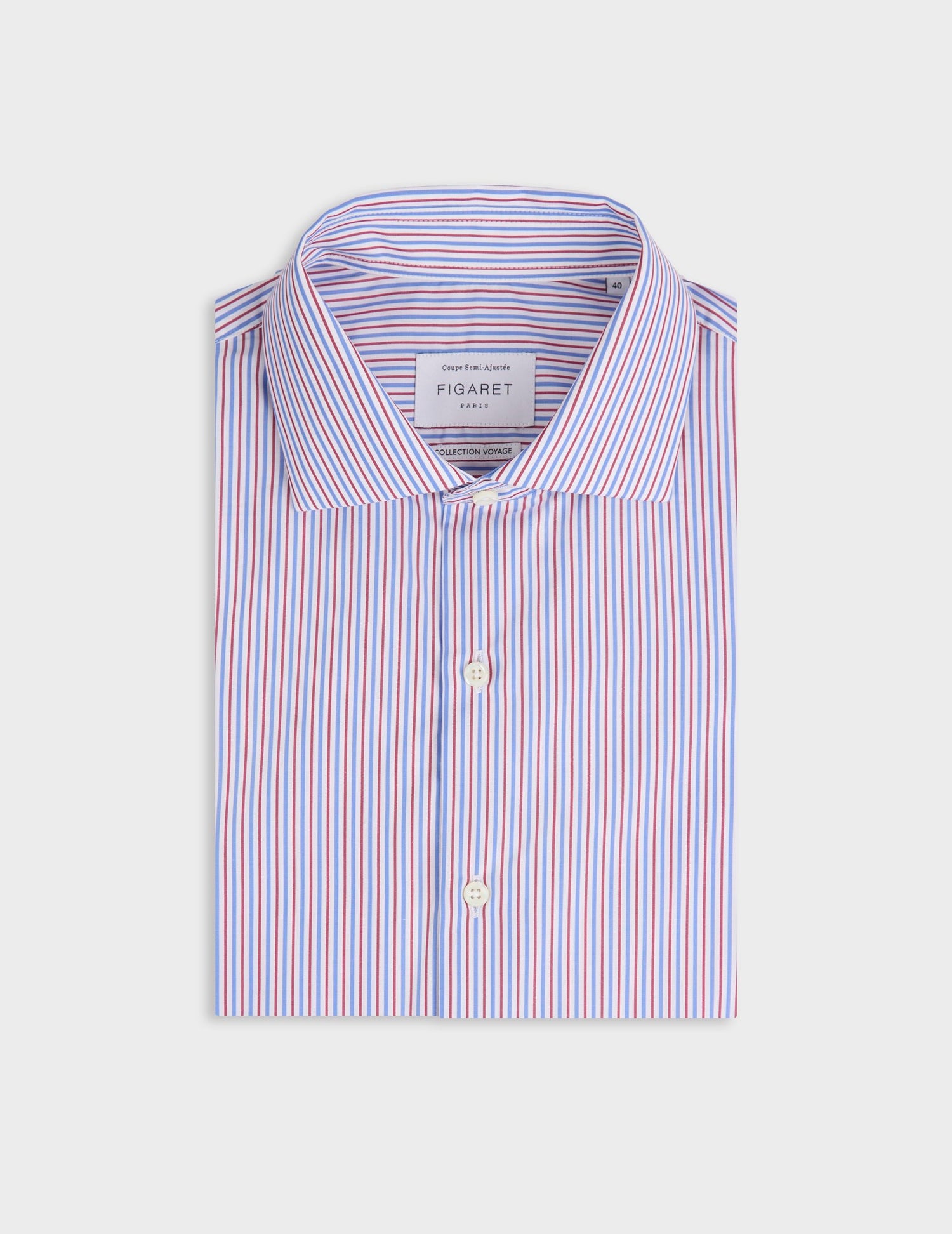 Italian collar travel shirt in striped poplin - Poplin - Italian Collar - Easy-iron