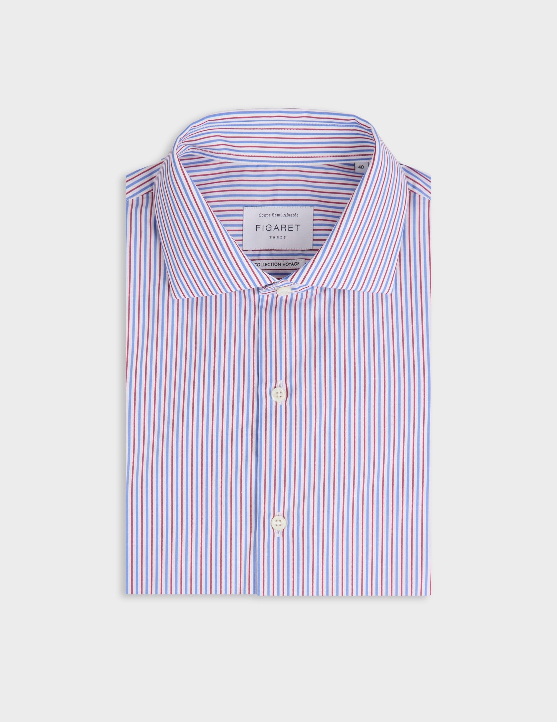Italian collar travel shirt in striped poplin