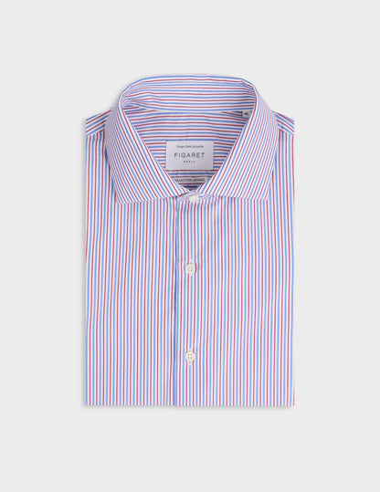 Italian collar travel shirt in striped poplin