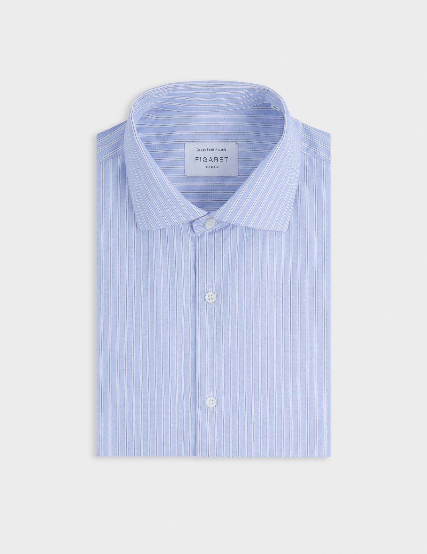 Semi-fitted striped blue Travel shirt - Wire to wire - Italian Collar - Easy-iron